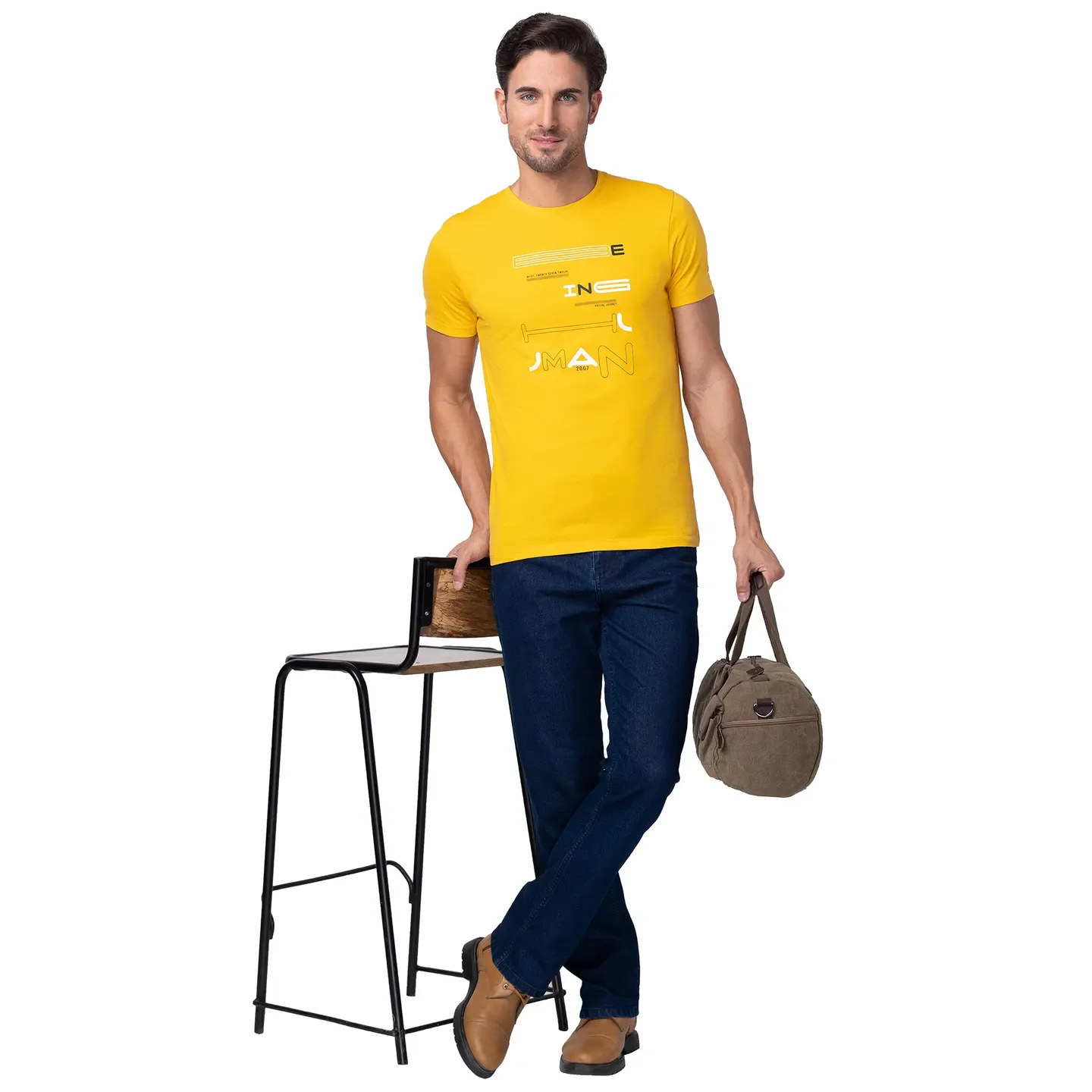 Yellow Regular Fit Men's Short Sleeves T-Shirt by Being Human Clothing - Image 6
