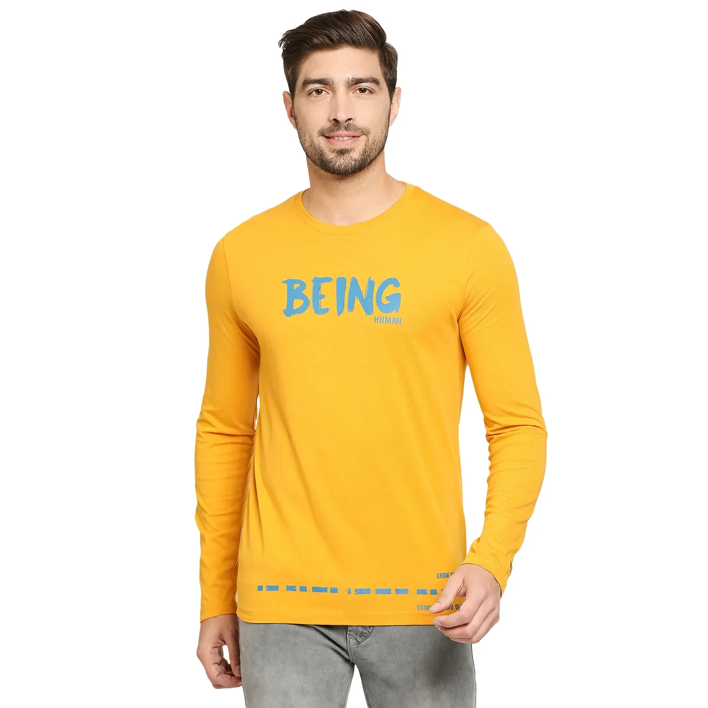Yellow Regular Fit Men's Long Sleeves T-Shirt by Being Human Clothing