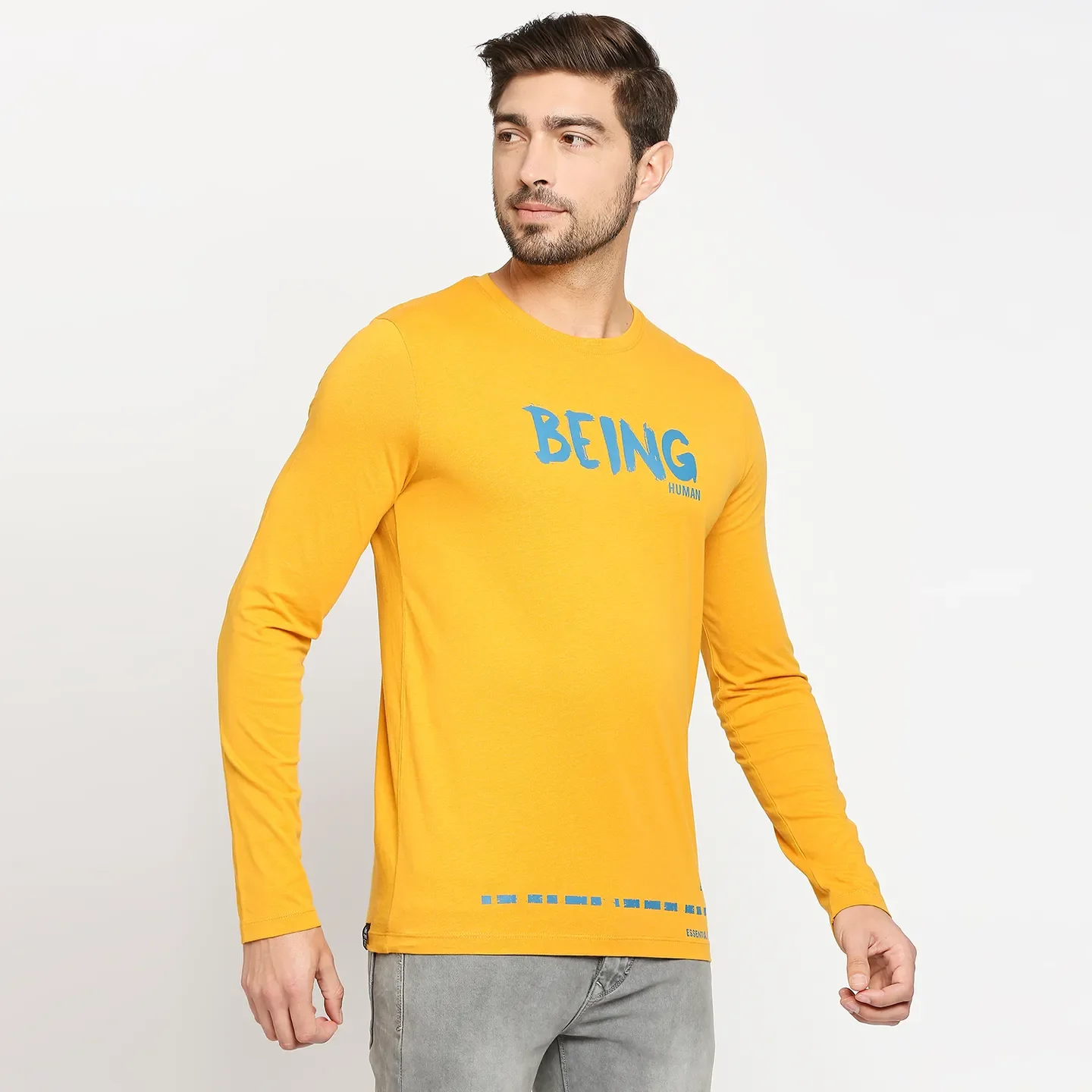 Yellow Regular Fit Men's Long Sleeves T-Shirt by Being Human Clothing - Image 3