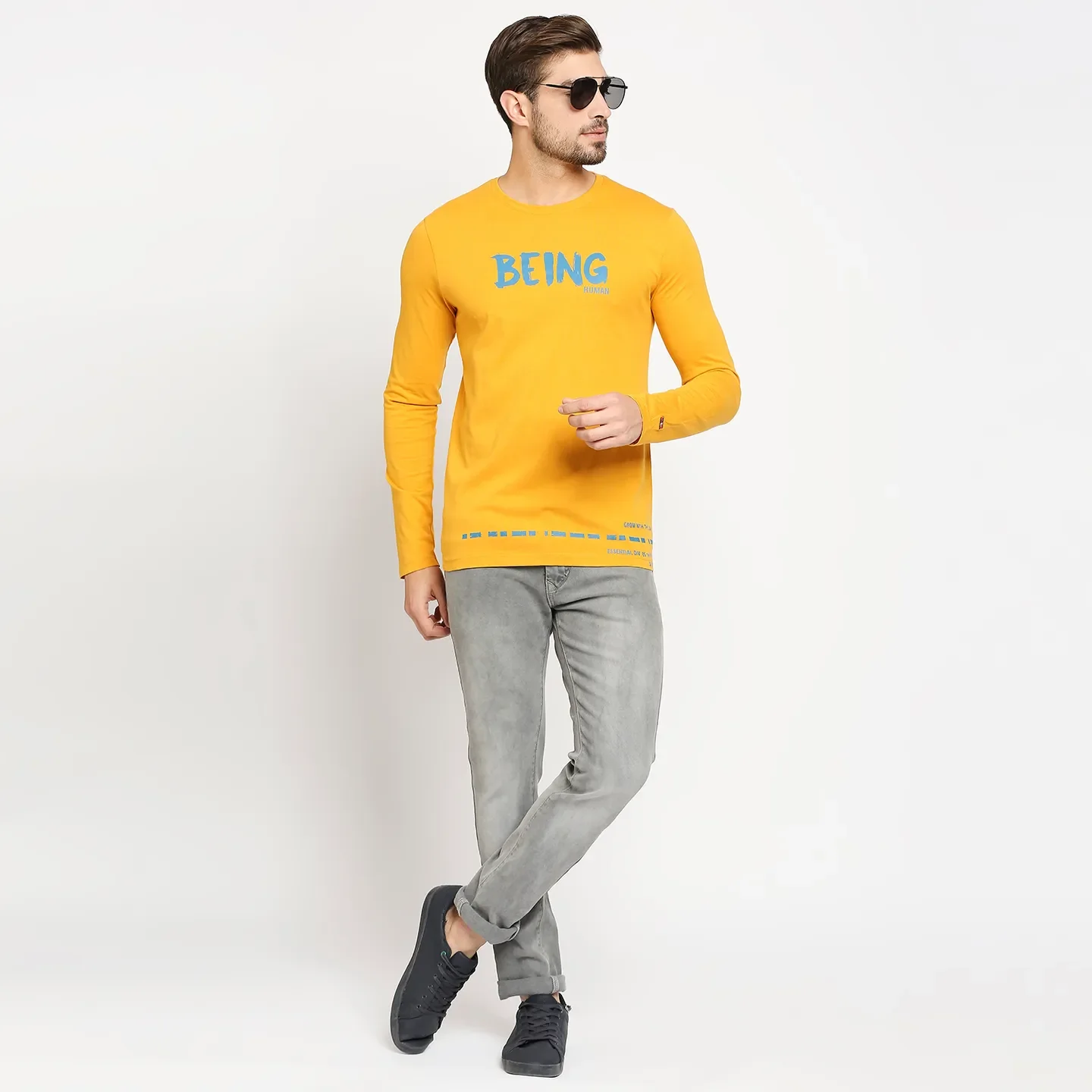 Yellow Regular Fit Men's Long Sleeves T-Shirt by Being Human Clothing - Image 6
