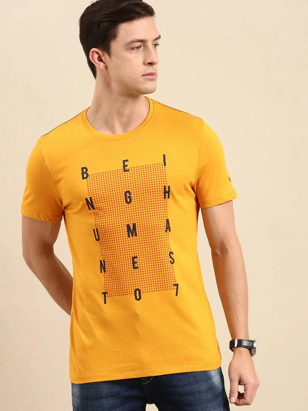 Yellow Regular Fit Men's Short Sleeves T-Shirt by Being Human Clothing - Image 2
