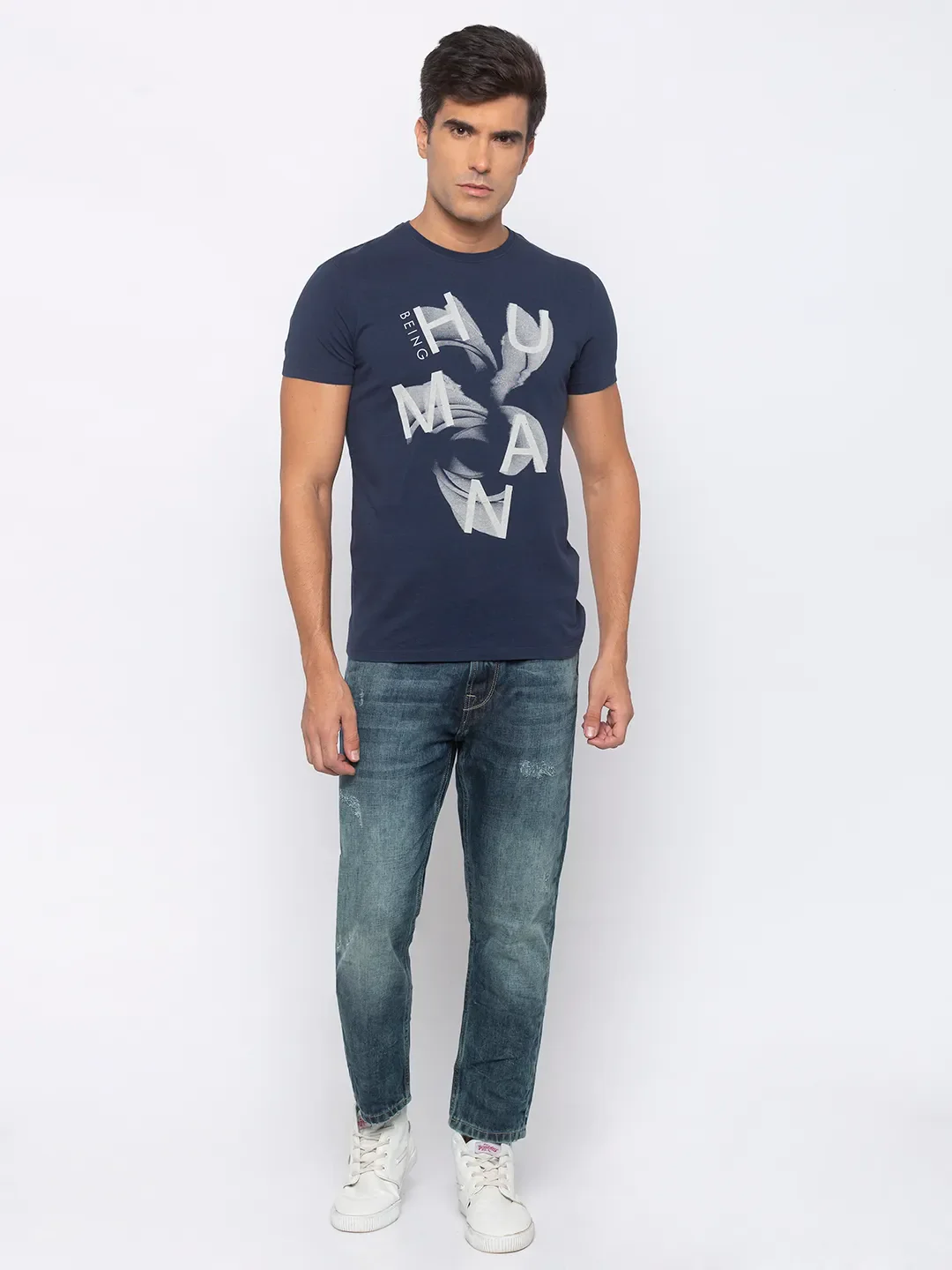 Blue Regular Fit Men's Short Sleeves T-Shirt by Being Human Clothing - Image 5