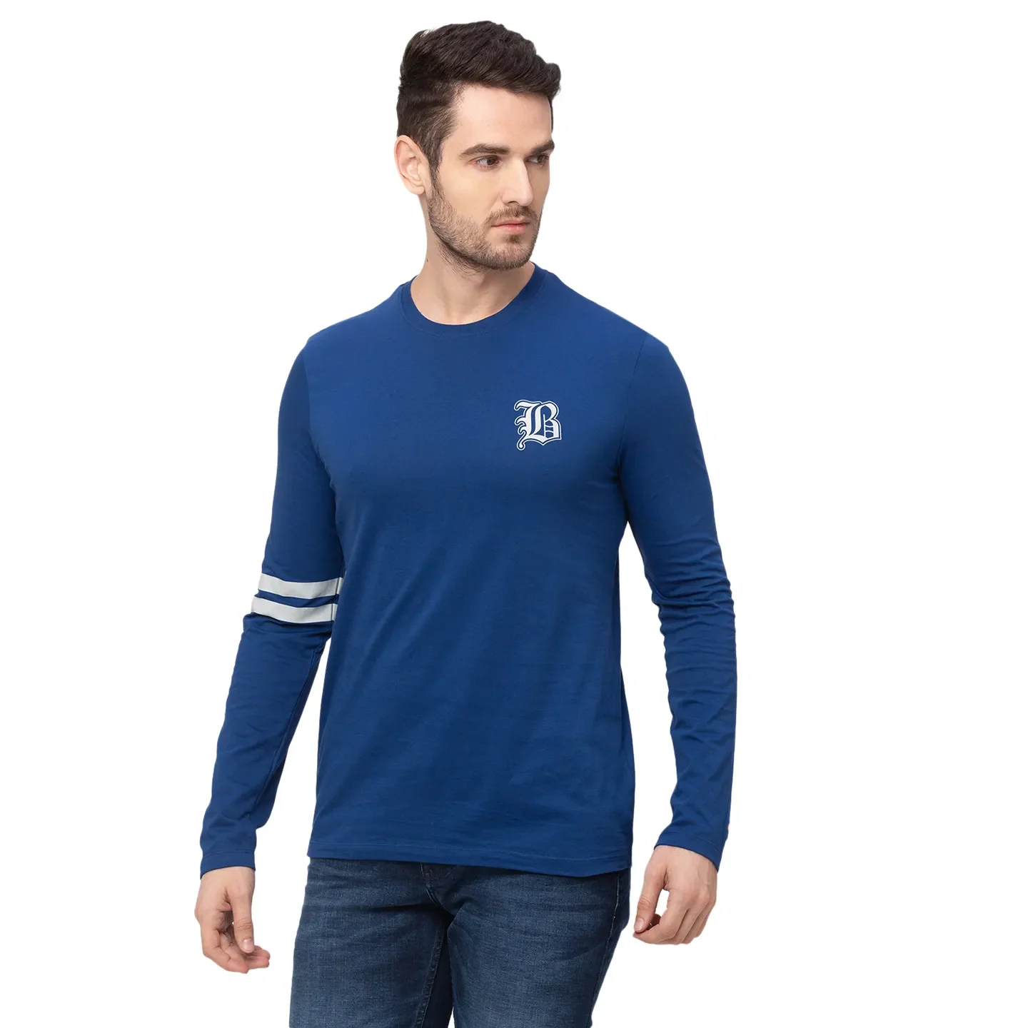 Blue Regular Fit Men's Long Sleeves T-Shirt by Being Human Clothing - Image 3