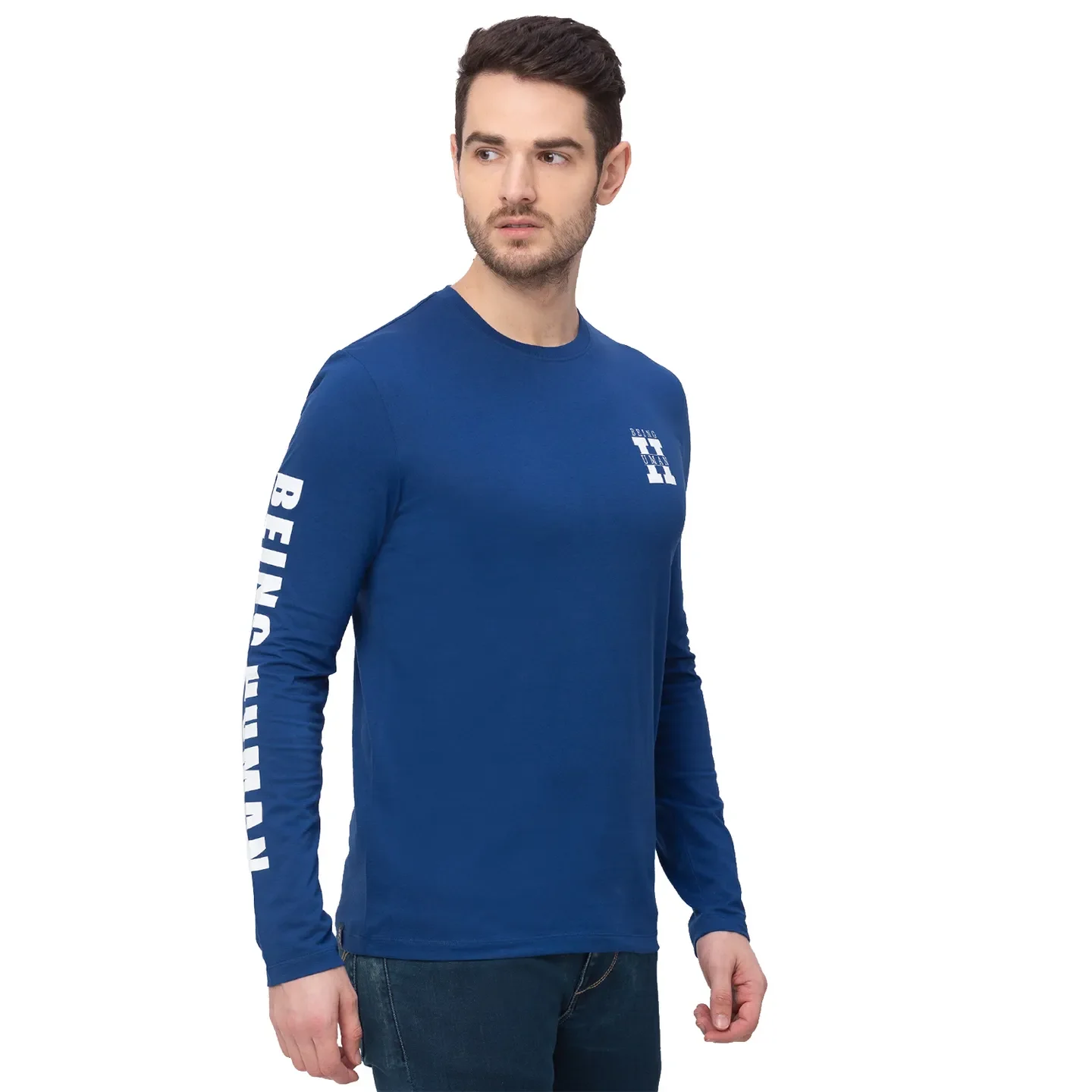 Blue Regular Fit Men's Long Sleeves T-Shirt by Being Human Clothing - Image 3