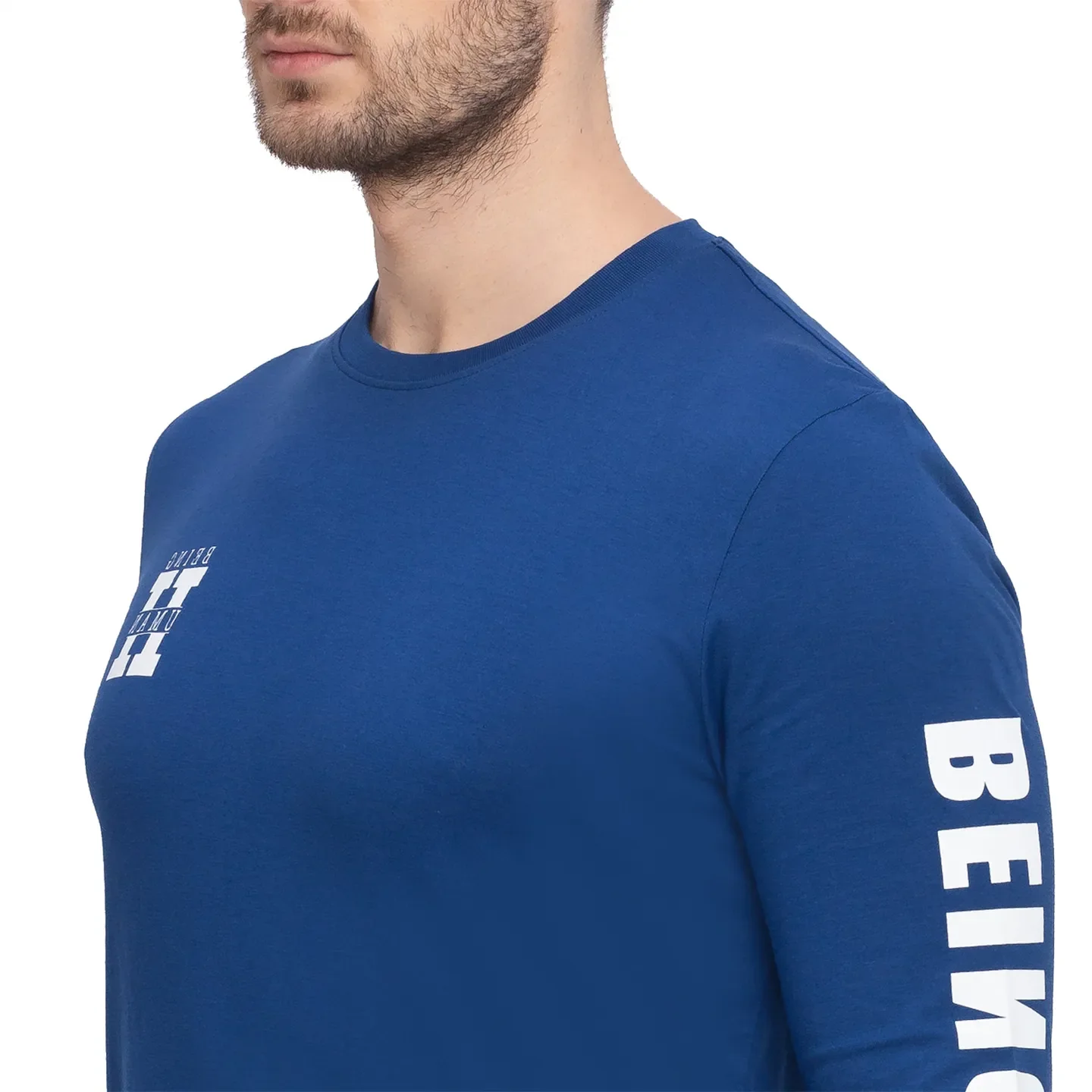 Blue Regular Fit Men's Long Sleeves T-Shirt by Being Human Clothing - Image 4