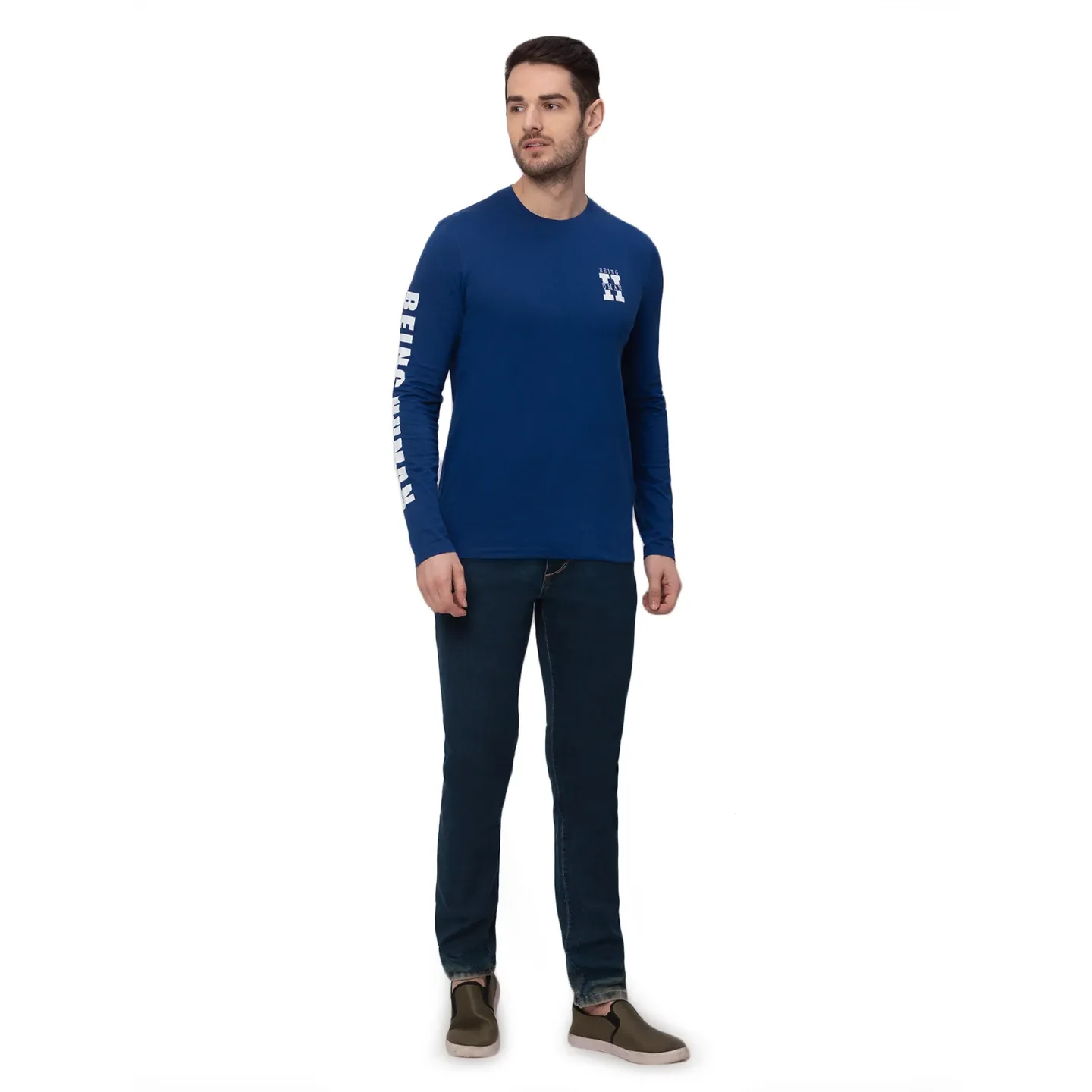 Blue Regular Fit Men's Long Sleeves T-Shirt by Being Human Clothing - Image 5