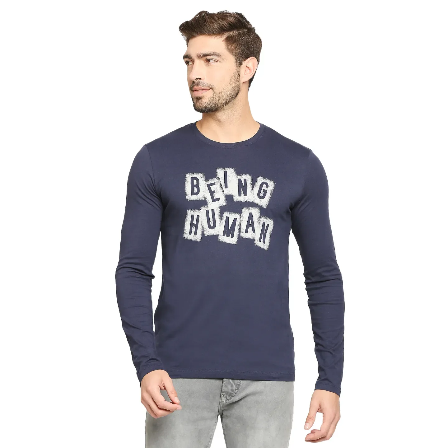 Blue Regular Fit Men's Long Sleeves T-Shirt by Being Human Clothing