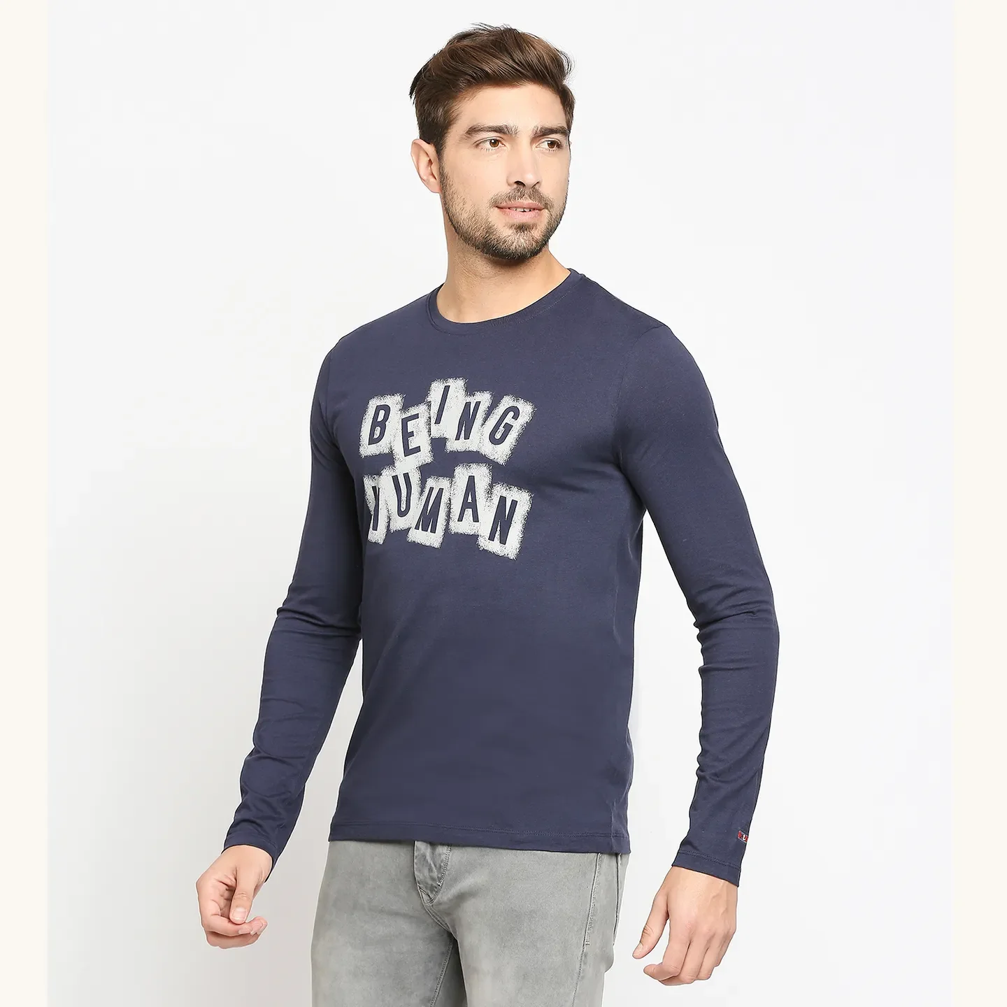 Blue Regular Fit Men's Long Sleeves T-Shirt by Being Human Clothing - Image 2