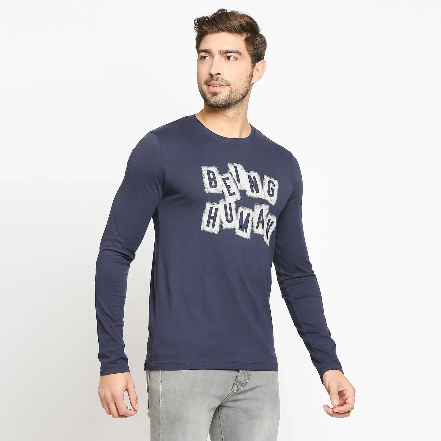 Blue Regular Fit Men's Long Sleeves T-Shirt by Being Human Clothing - Image 3