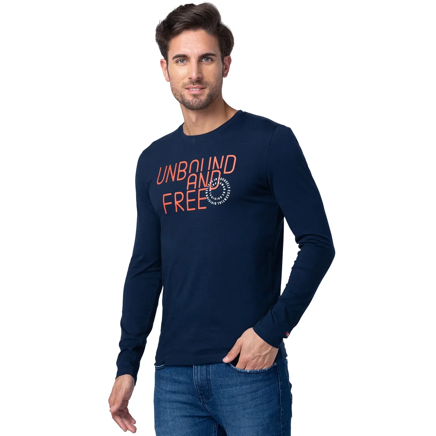 Blue Regular Fit Men's Long Sleeves T-Shirt by Being Human Clothing - Image 2