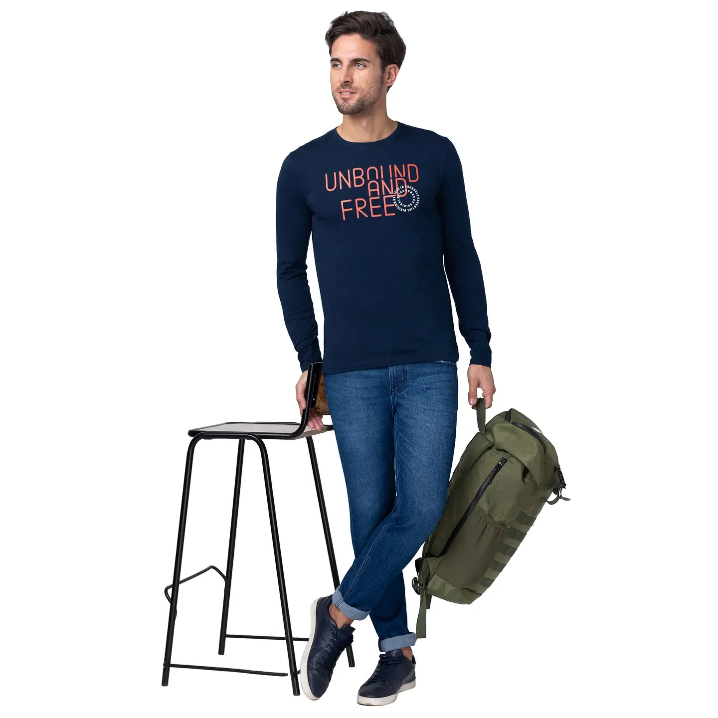 Blue Regular Fit Men's Long Sleeves T-Shirt by Being Human Clothing - Image 6