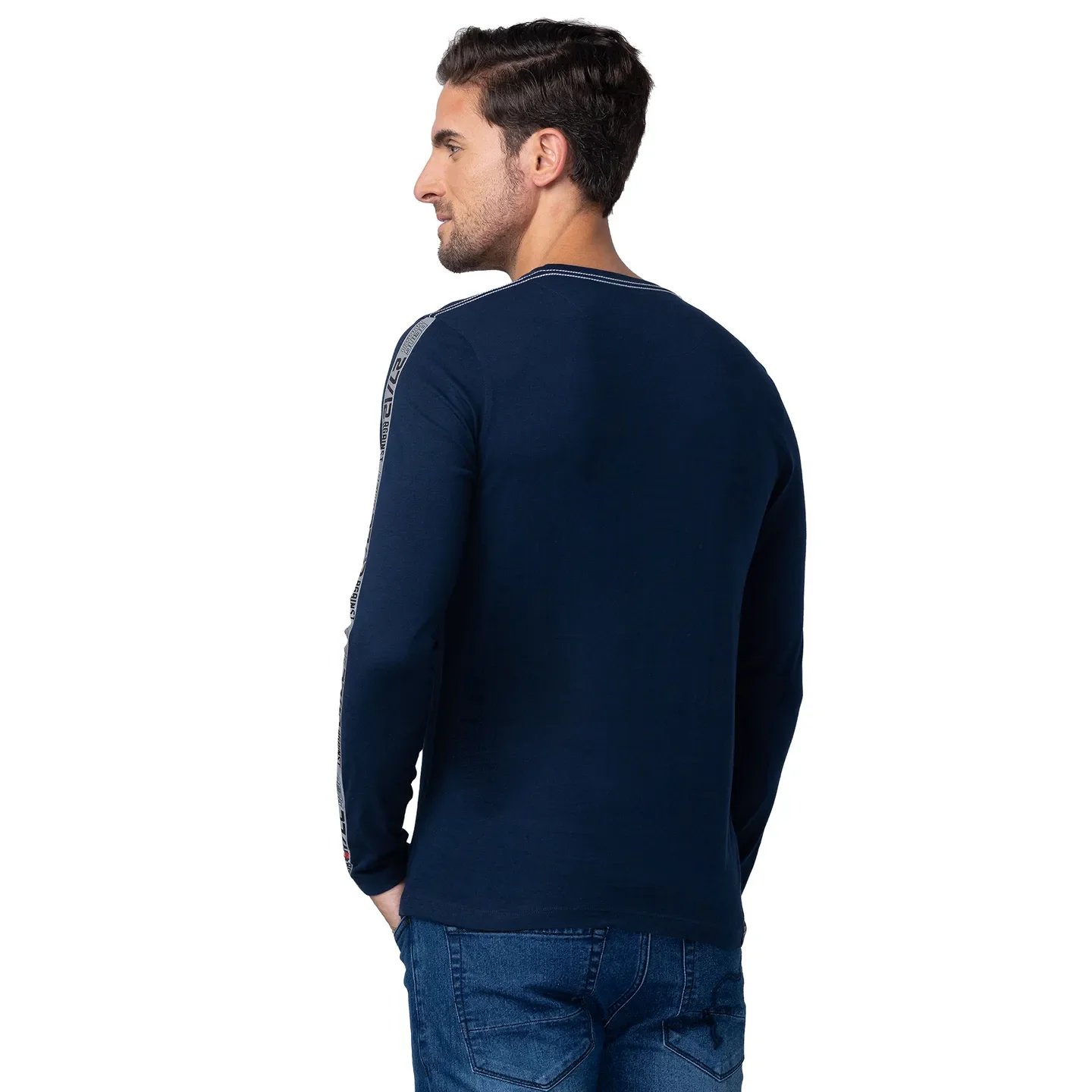 Blue Regular Fit Men's Long Sleeves T-Shirt by Being Human Clothing - Image 3