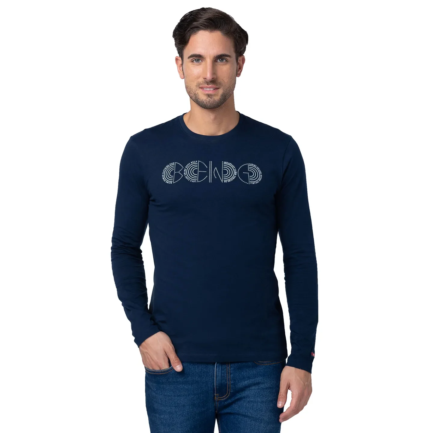 Blue Regular Fit Men's Long Sleeves T-Shirt by Being Human Clothing
