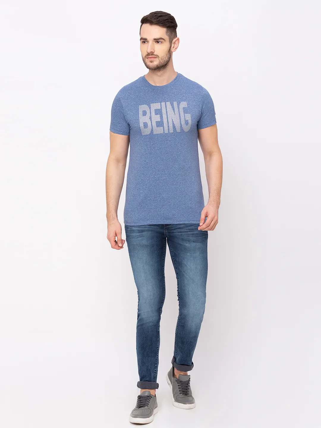 Blue Regular Fit Men's Short Sleeves T-Shirt by Being Human Clothing - Image 5