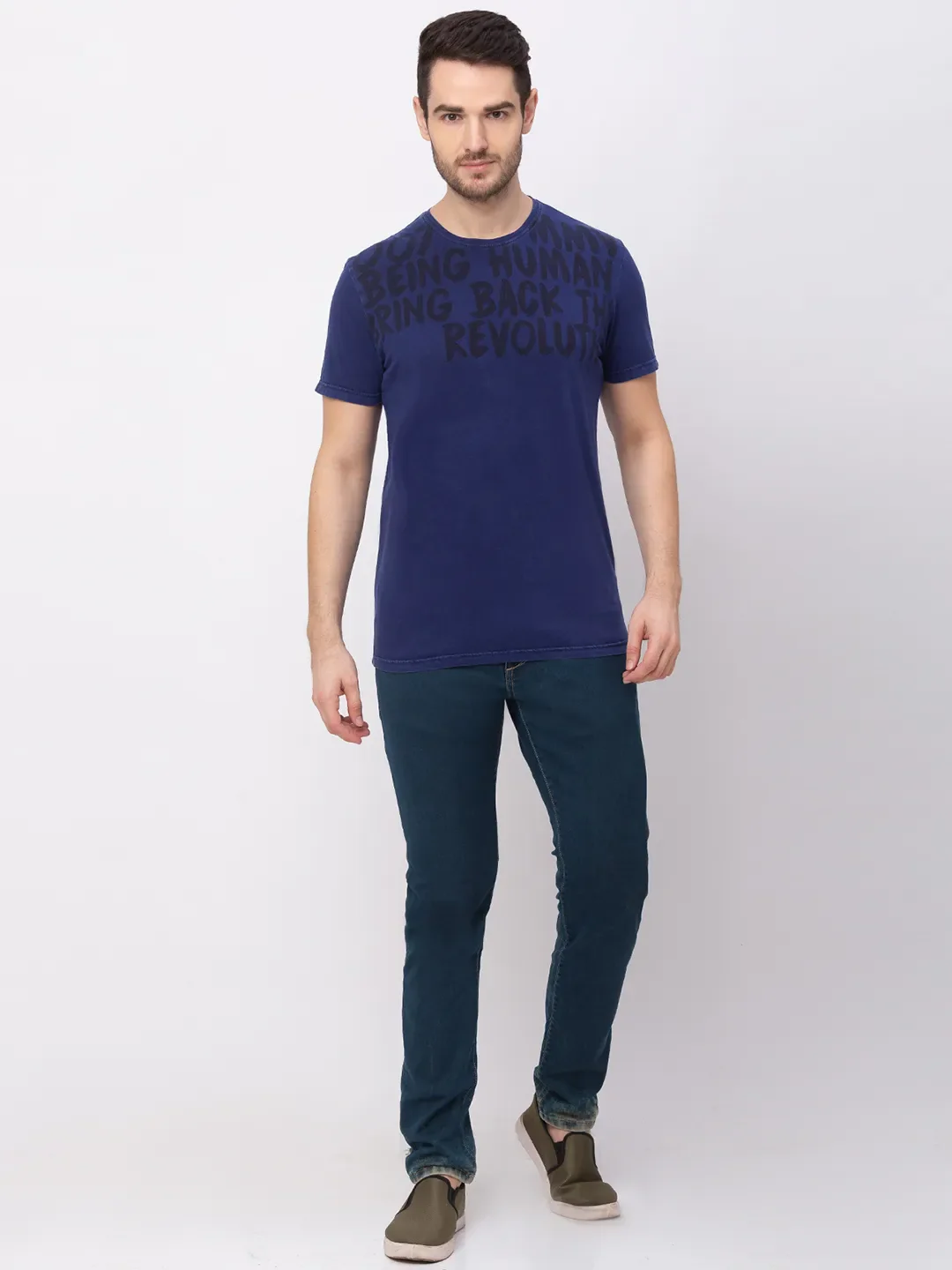 Blue Regular Fit Men's Short Sleeves T-Shirt by Being Human Clothing - Image 2