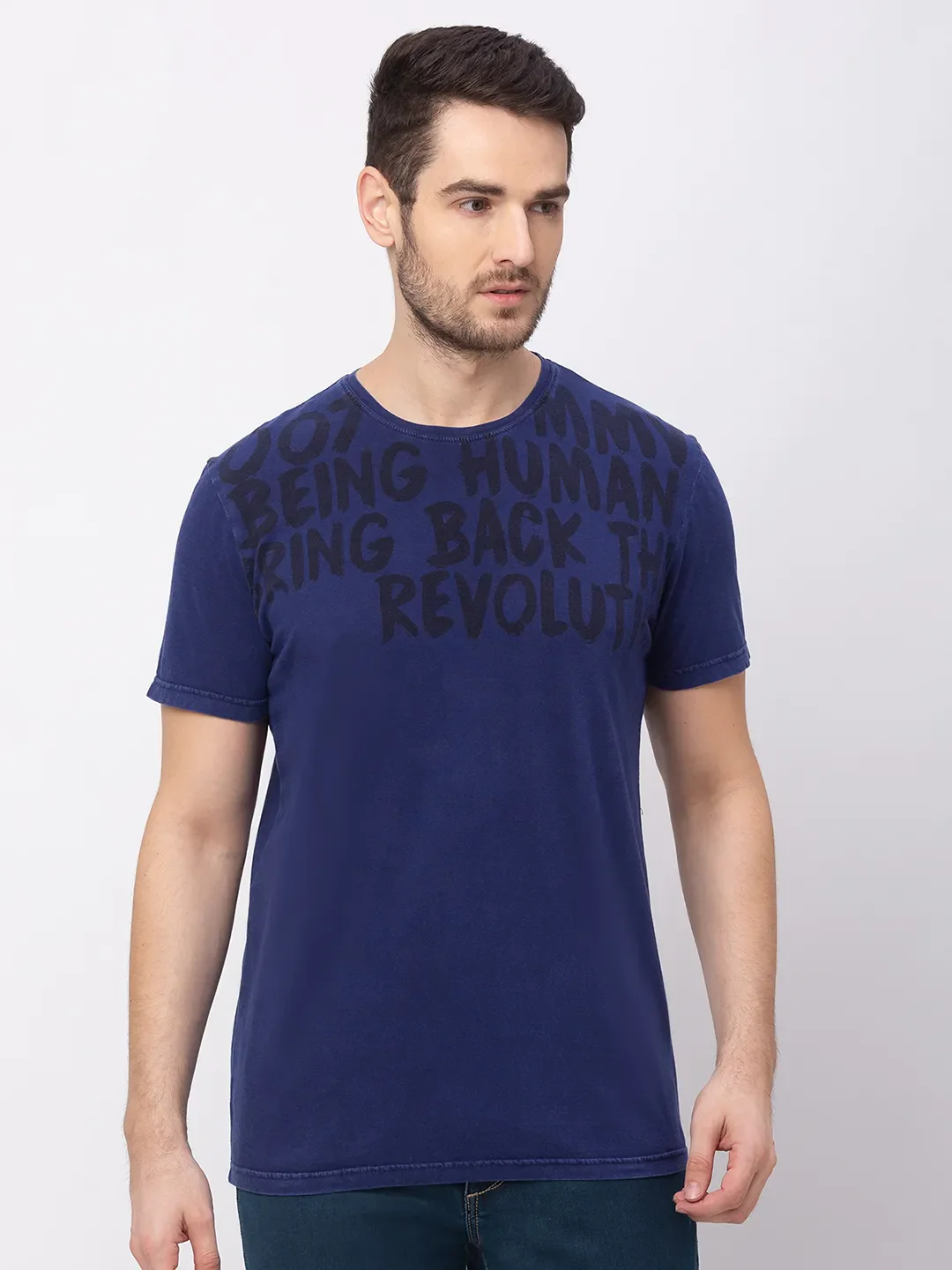 Blue Regular Fit Men's Short Sleeves T-Shirt by Being Human Clothing - Image 7