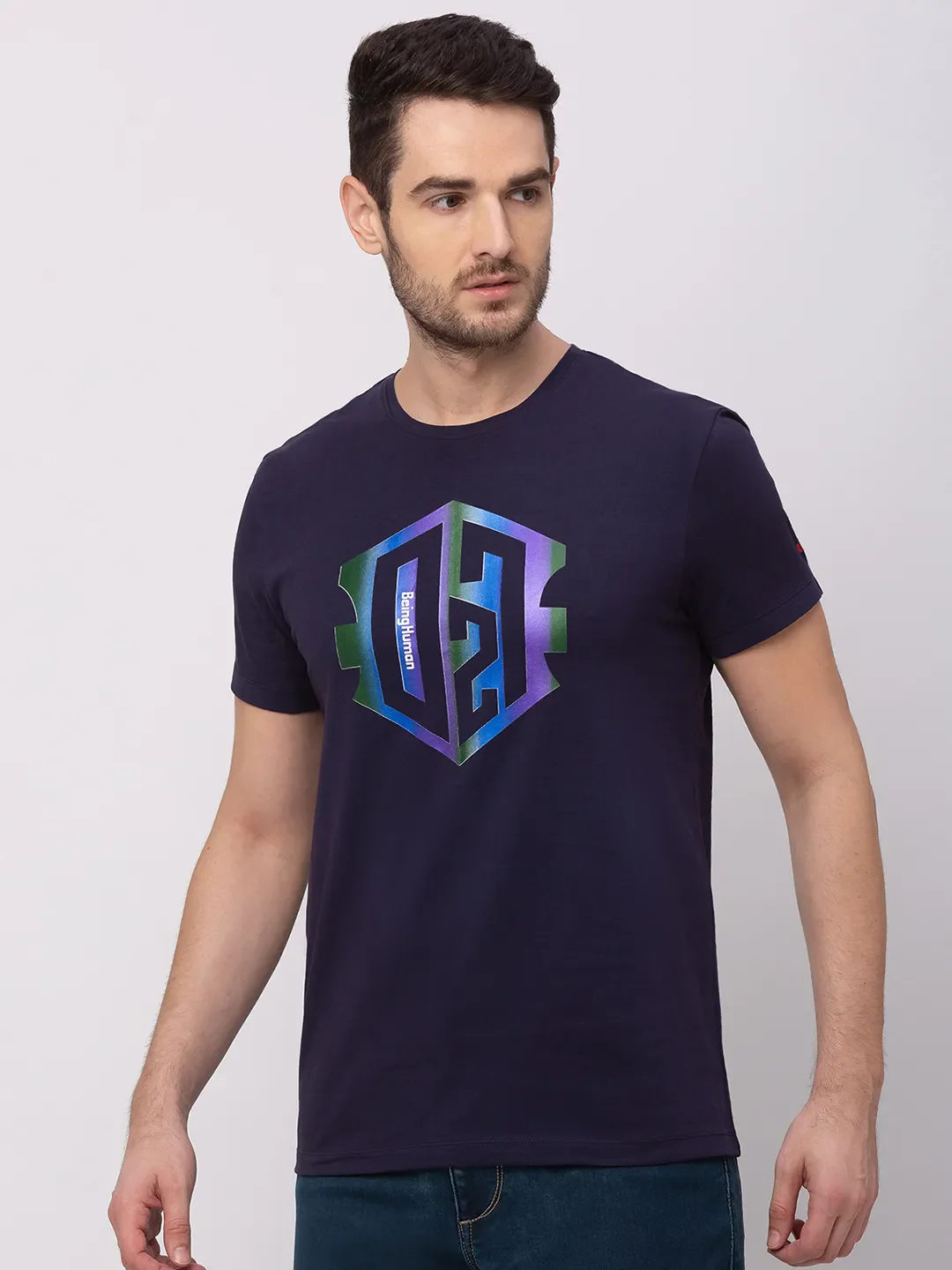 Blue Regular Fit Men's Short Sleeves T-Shirt by Being Human Clothing - Image 3
