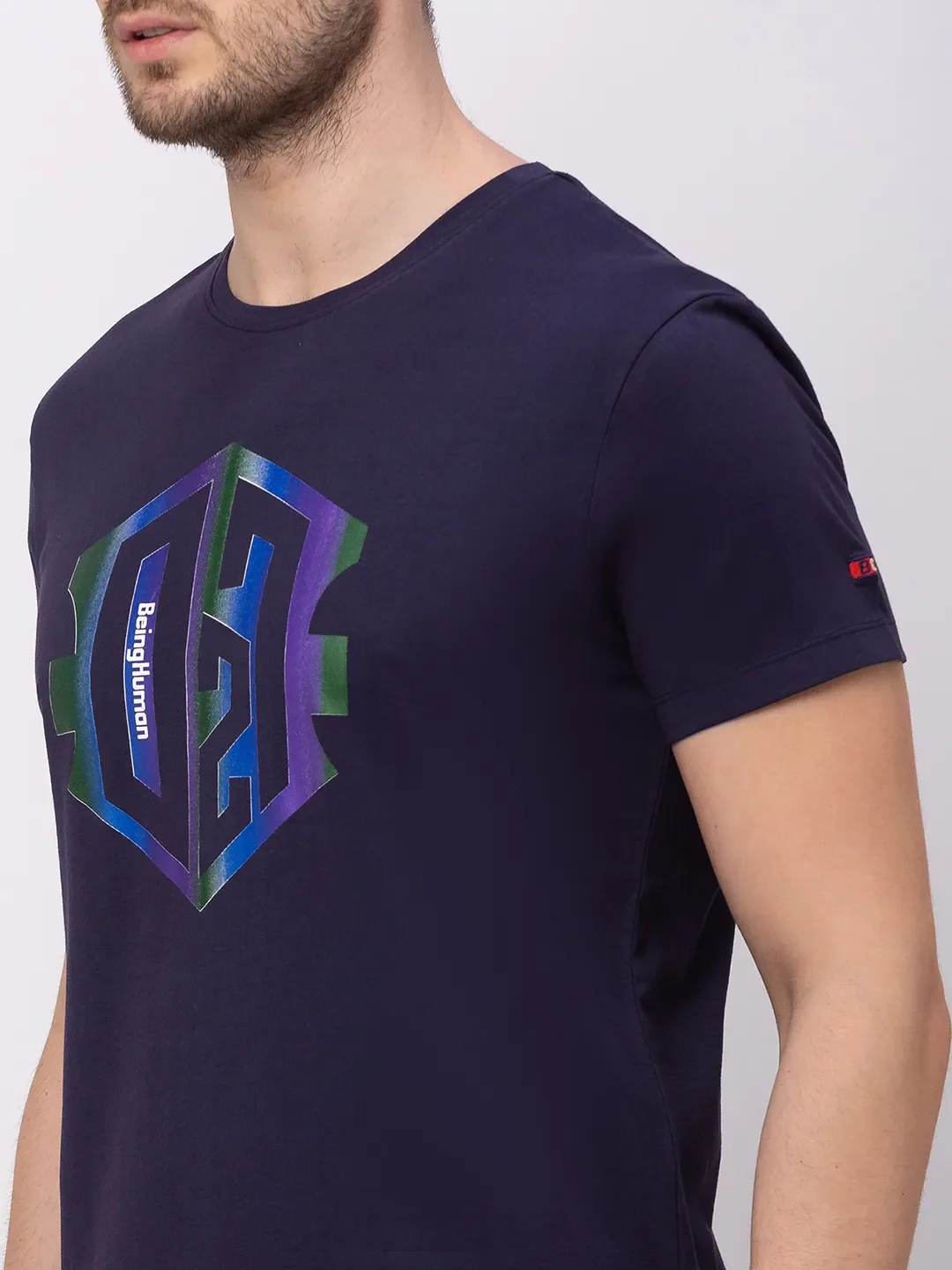 Blue Regular Fit Men's Short Sleeves T-Shirt by Being Human Clothing - Image 4