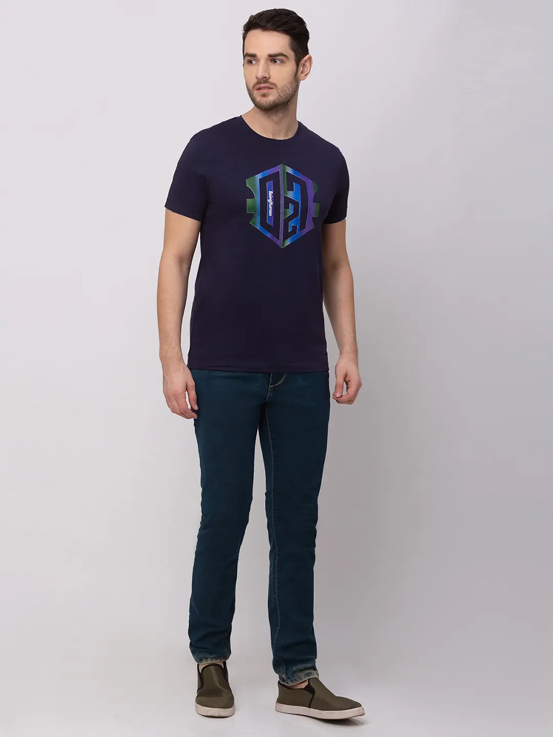Blue Regular Fit Men's Short Sleeves T-Shirt by Being Human Clothing - Image 5