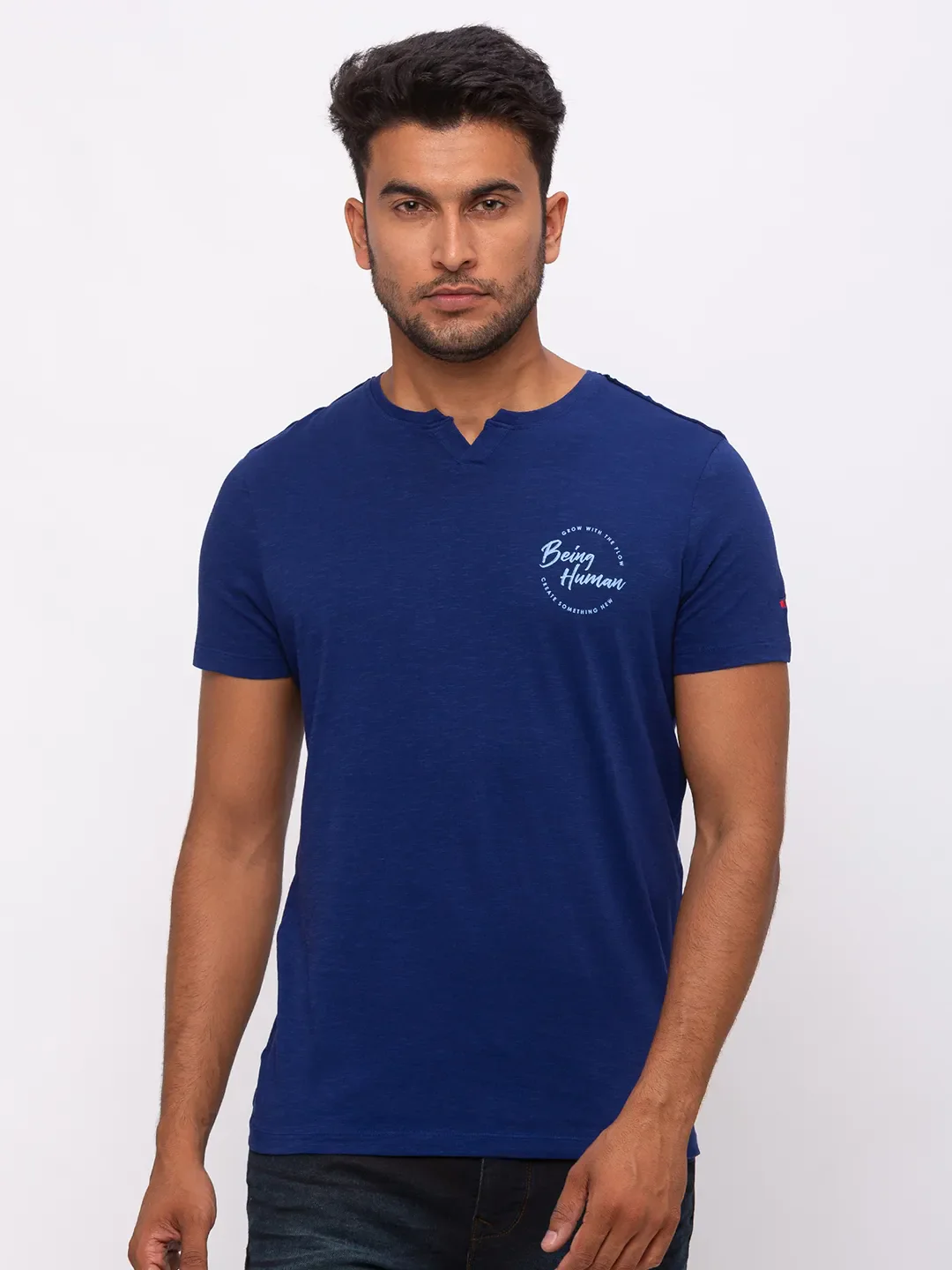Blue Regular Fit Men's Short Sleeves T-Shirt by Being Human Clothing
