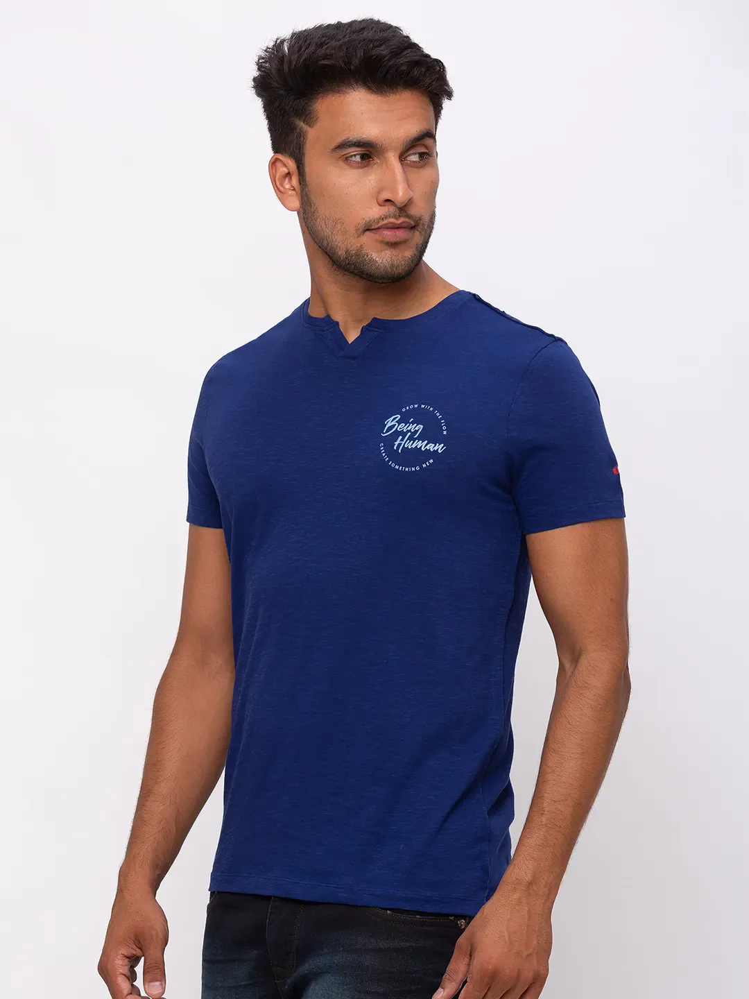 Blue Regular Fit Men's Short Sleeves T-Shirt by Being Human Clothing - Image 3