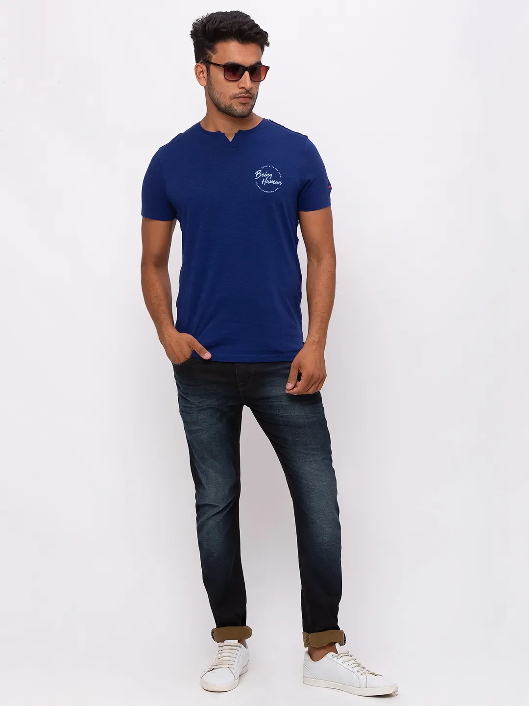 Blue Regular Fit Men's Short Sleeves T-Shirt by Being Human Clothing - Image 5