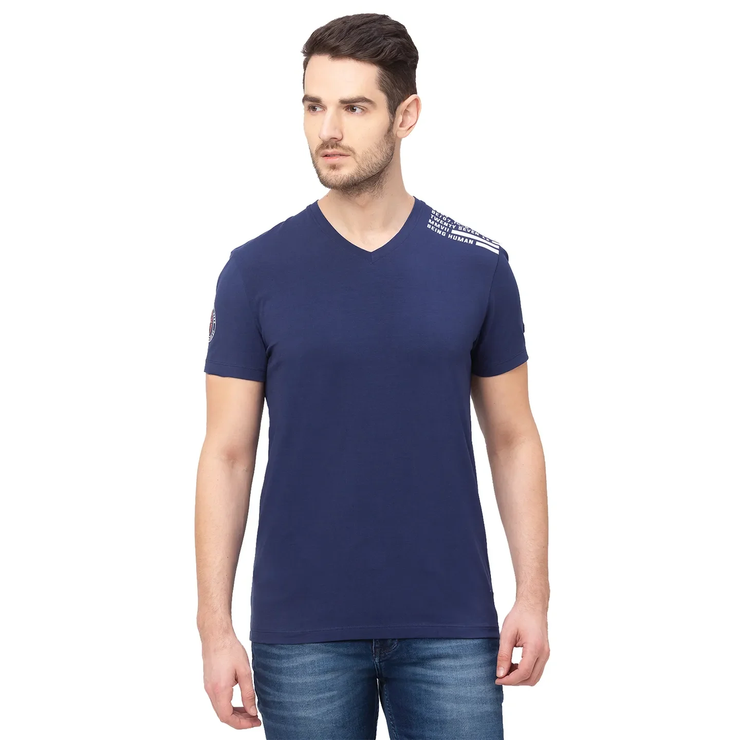 Blue Regular Fit Men's Short Sleeves T-Shirt by Being Human Clothing