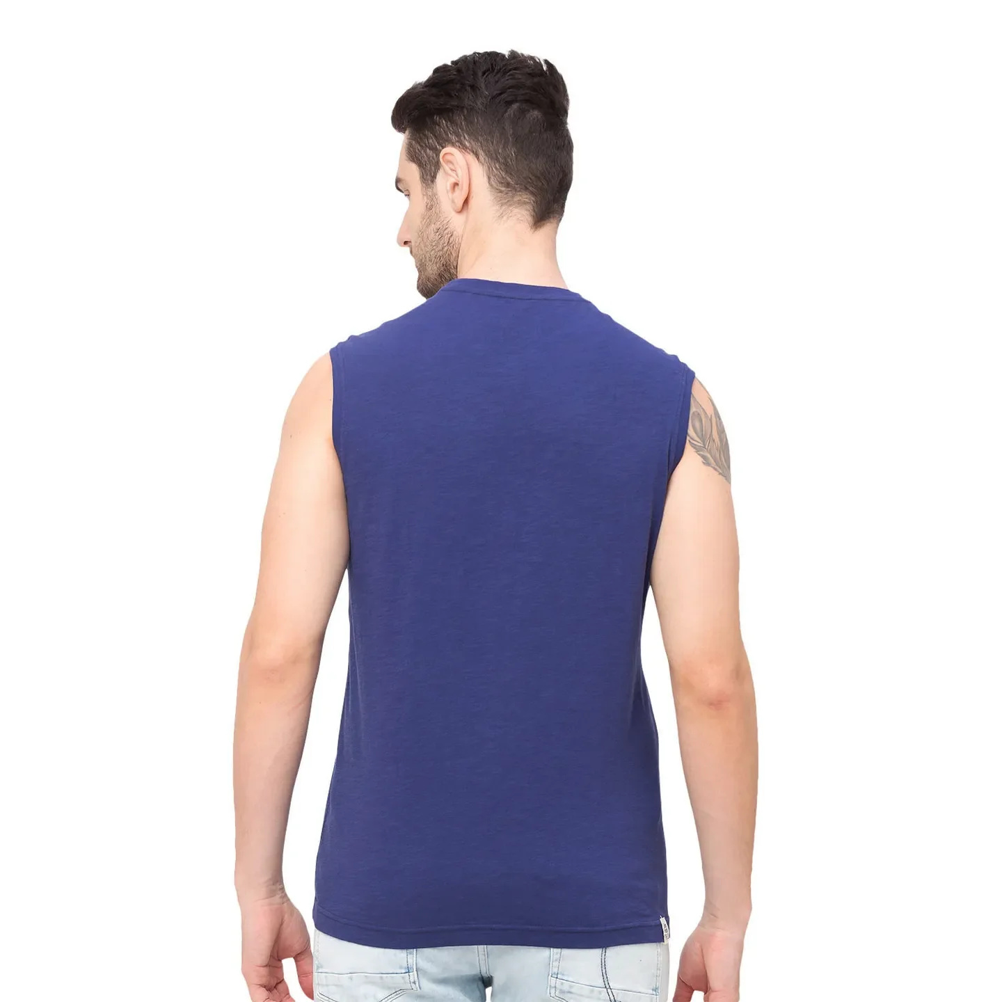 Blue Regular Fit Men's Sleevesles T-Shirt by Being Human Clothing - Image 3