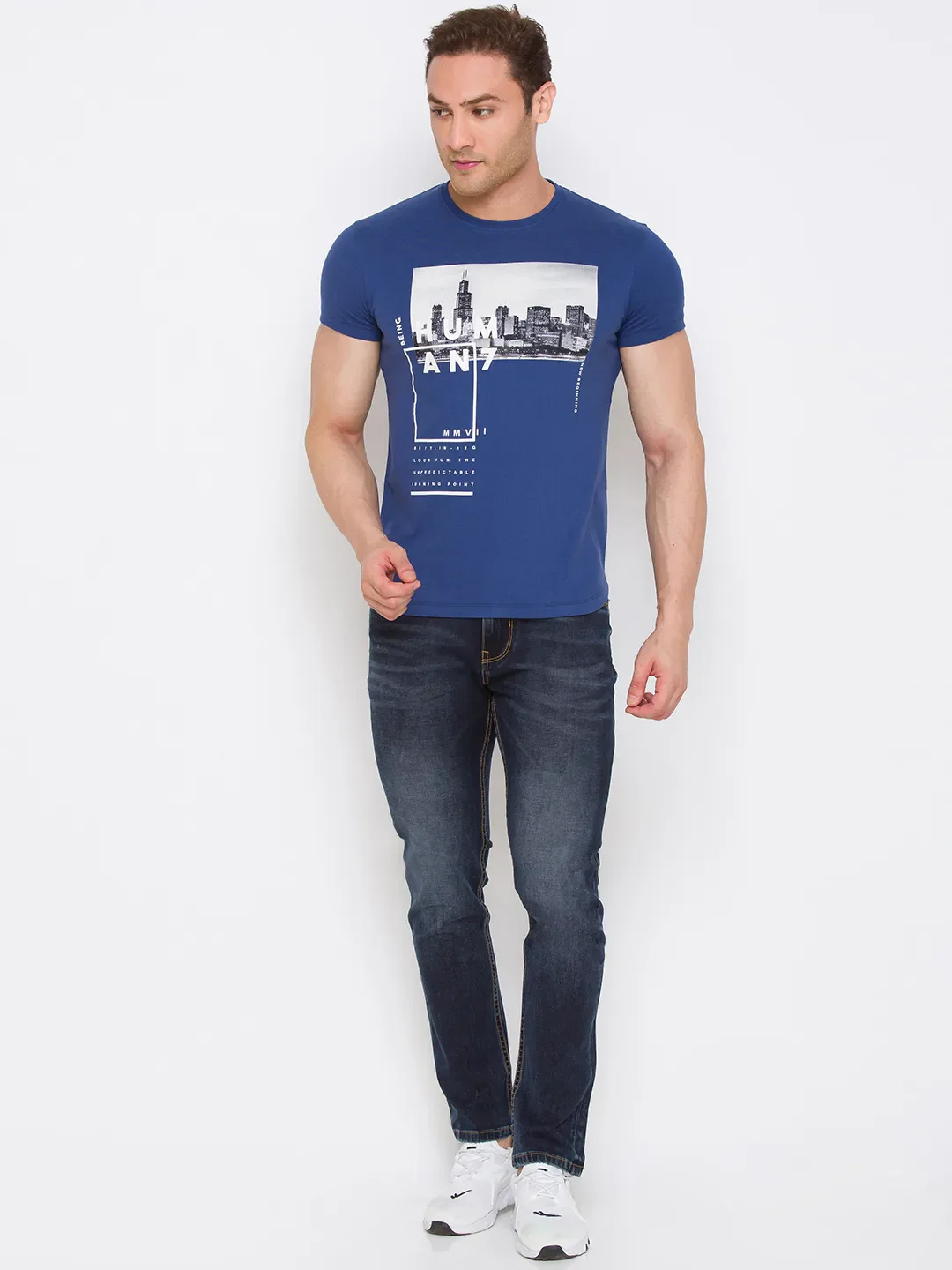 Navy Regular Fit Round Neck Men's T-Shirt by Being Human Clothing - Image 7