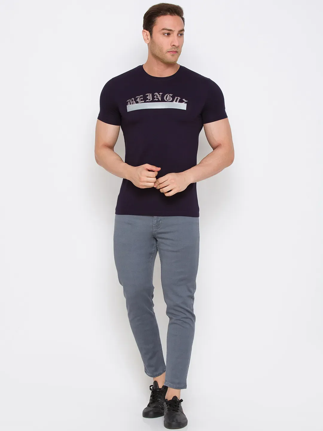 Navy Regular Fit Round Neck Men's T-Shirt by Being Human Clothing - Image 3