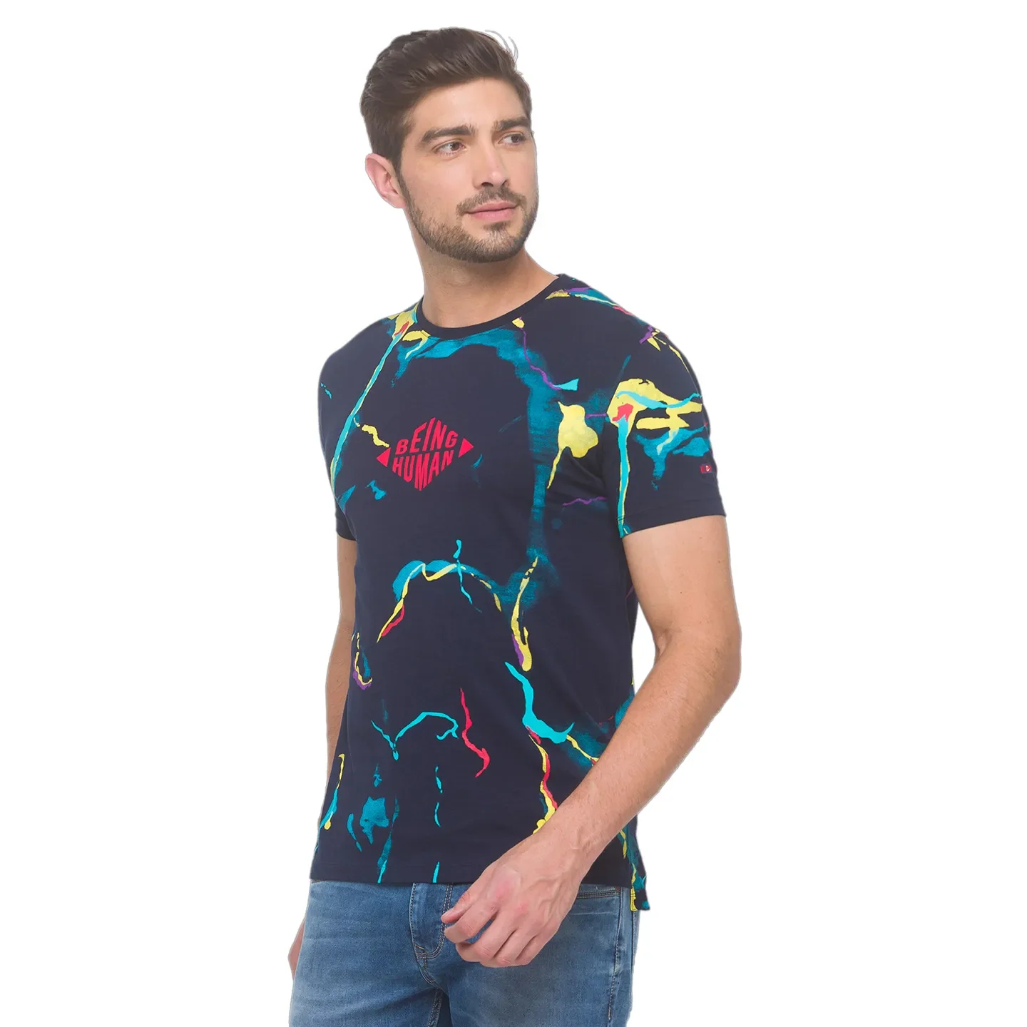 Navy Regular Fit Round Neck Men's T-Shirt by Being Human Clothing - Image 3