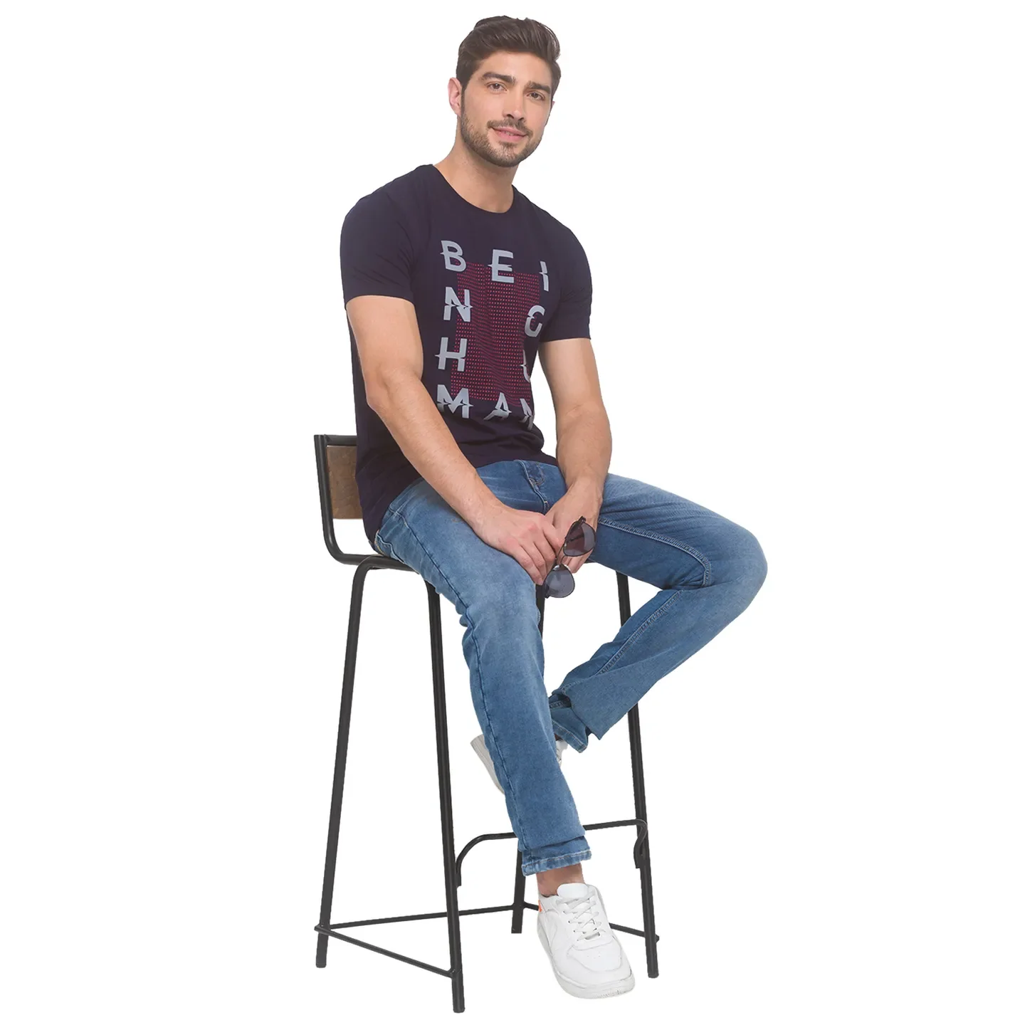 Navy Regular Fit Round Neck Men's T-Shirt by Being Human Clothing - Image 2