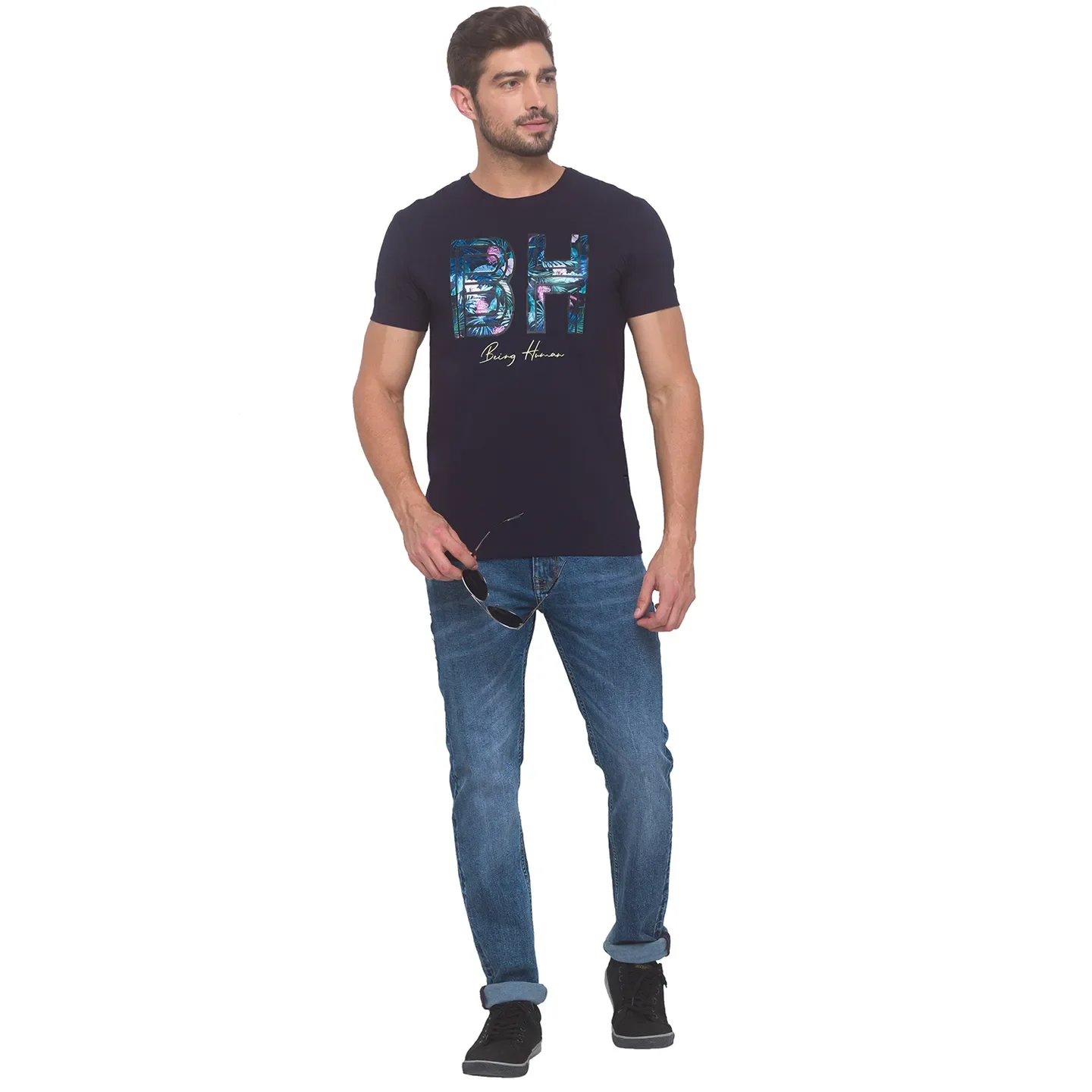 Blue Regular Fit Men's Short Sleeves T-Shirt by Being Human Clothing - Image 2