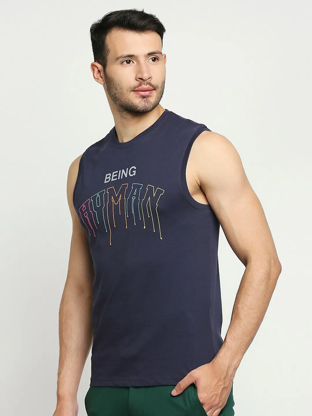 Navy Regular Fit Round Neck Men's T-Shirt by Being Human Clothing - Image 2