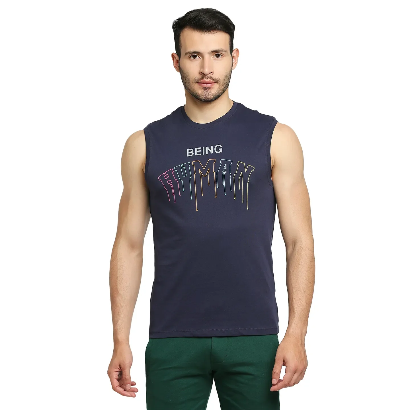 Blue Regular Fit Men's Sleevesles T-Shirt by Being Human Clothing - Image 6
