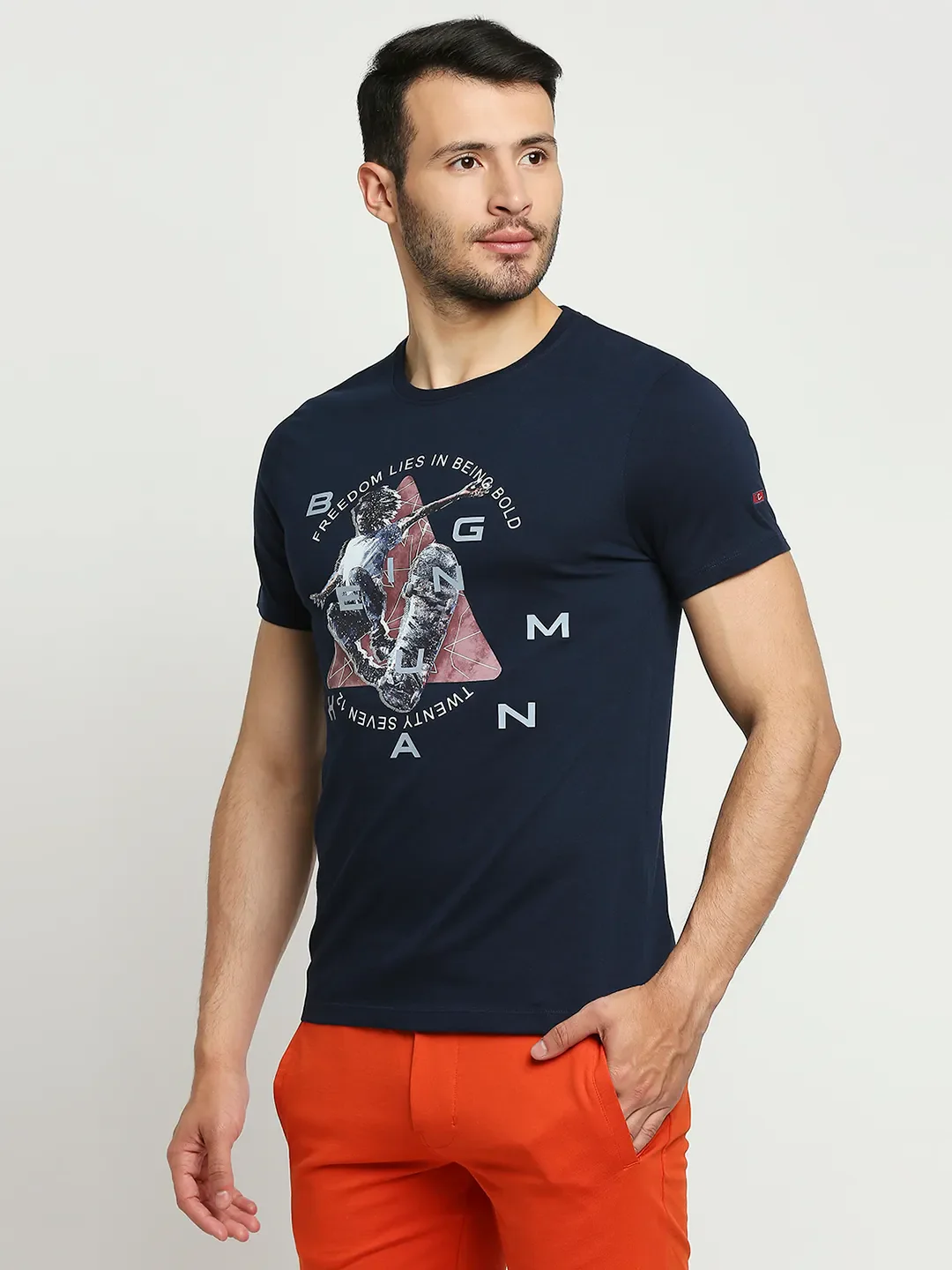Navy Regular Fit Round Neck Men's T-Shirt by Being Human Clothing - Image 2