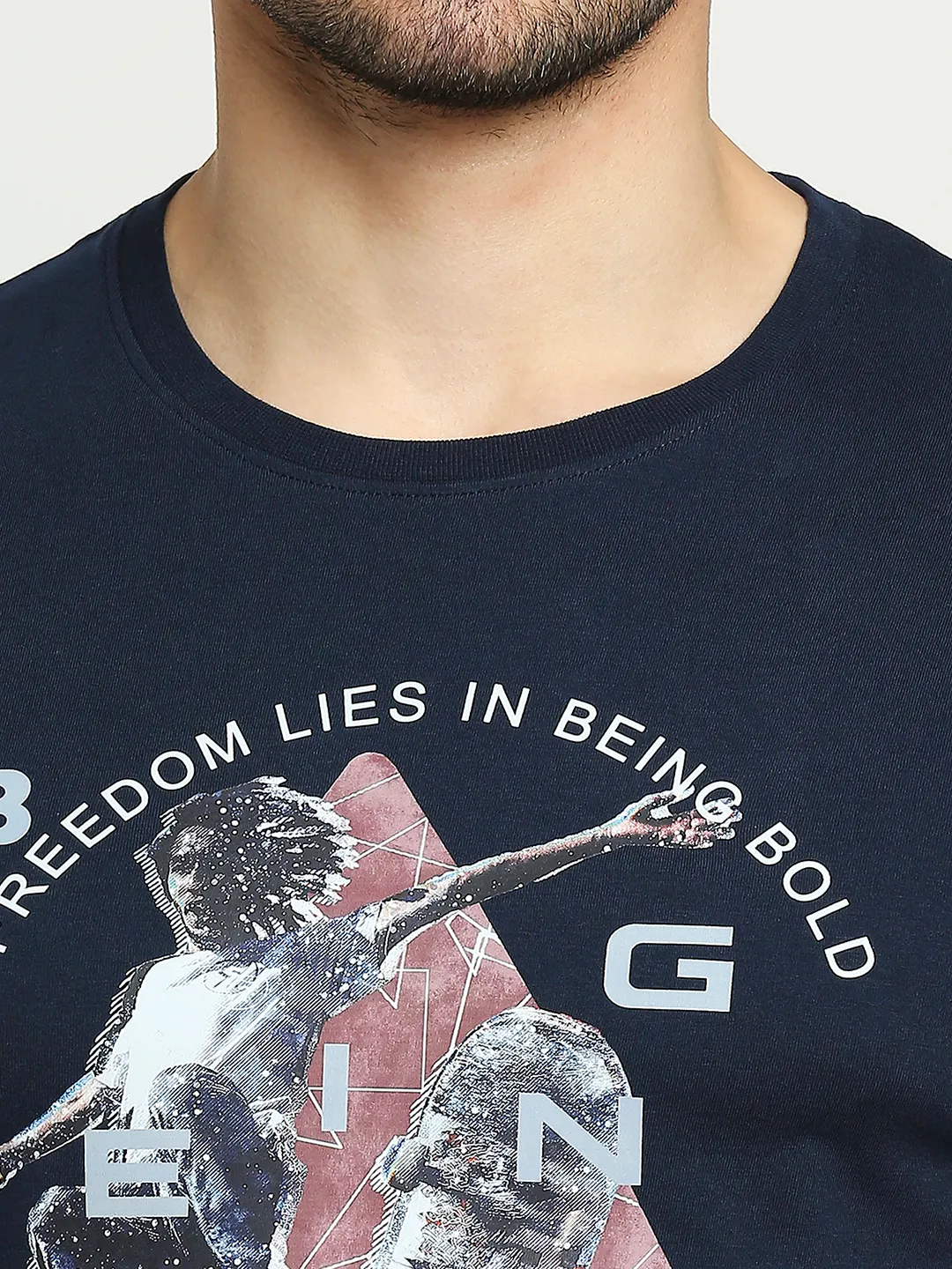 Navy Regular Fit Round Neck Men's T-Shirt by Being Human Clothing - Image 5