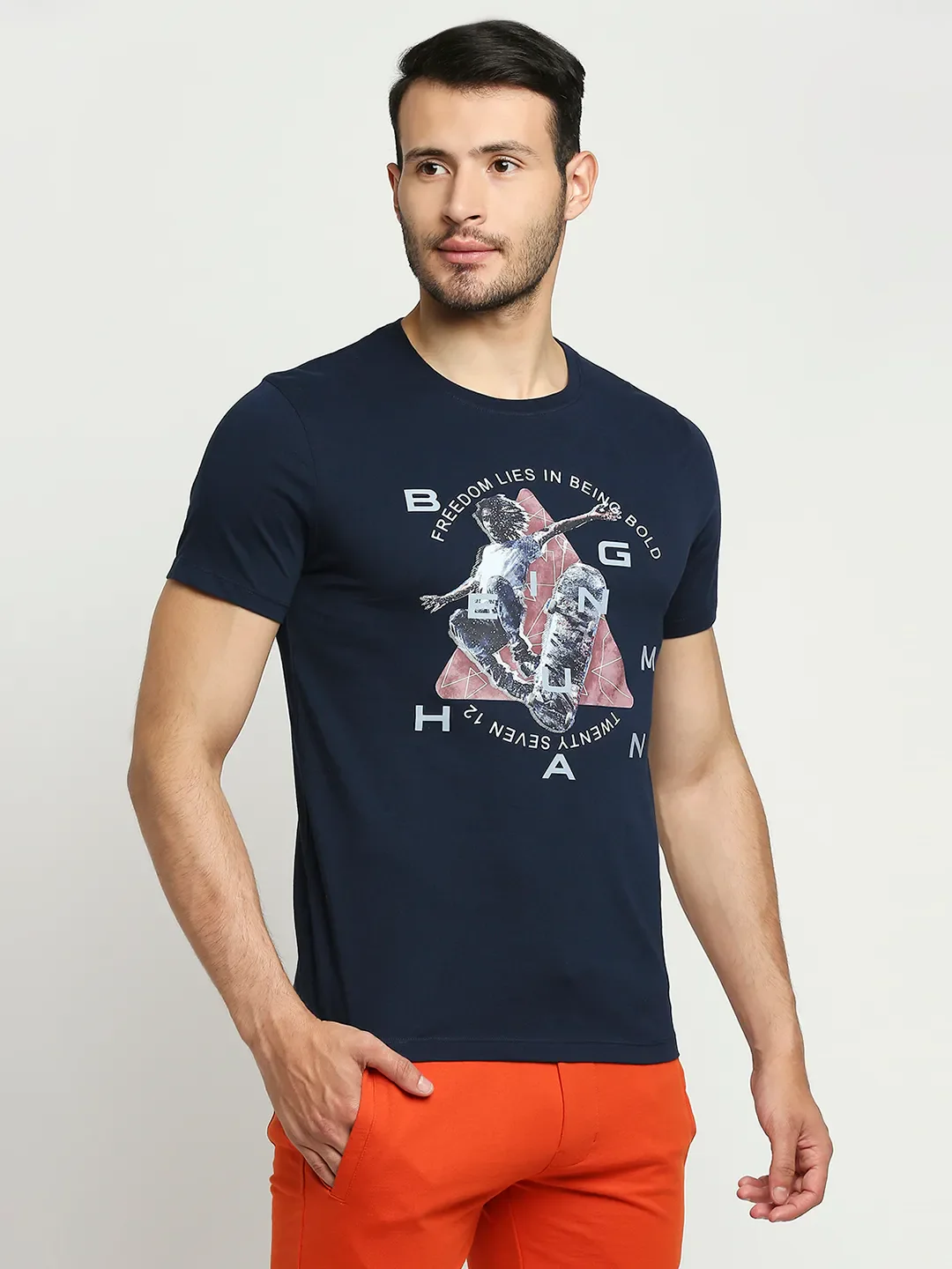 Navy Regular Fit Round Neck Men's T-Shirt by Being Human Clothing - Image 9
