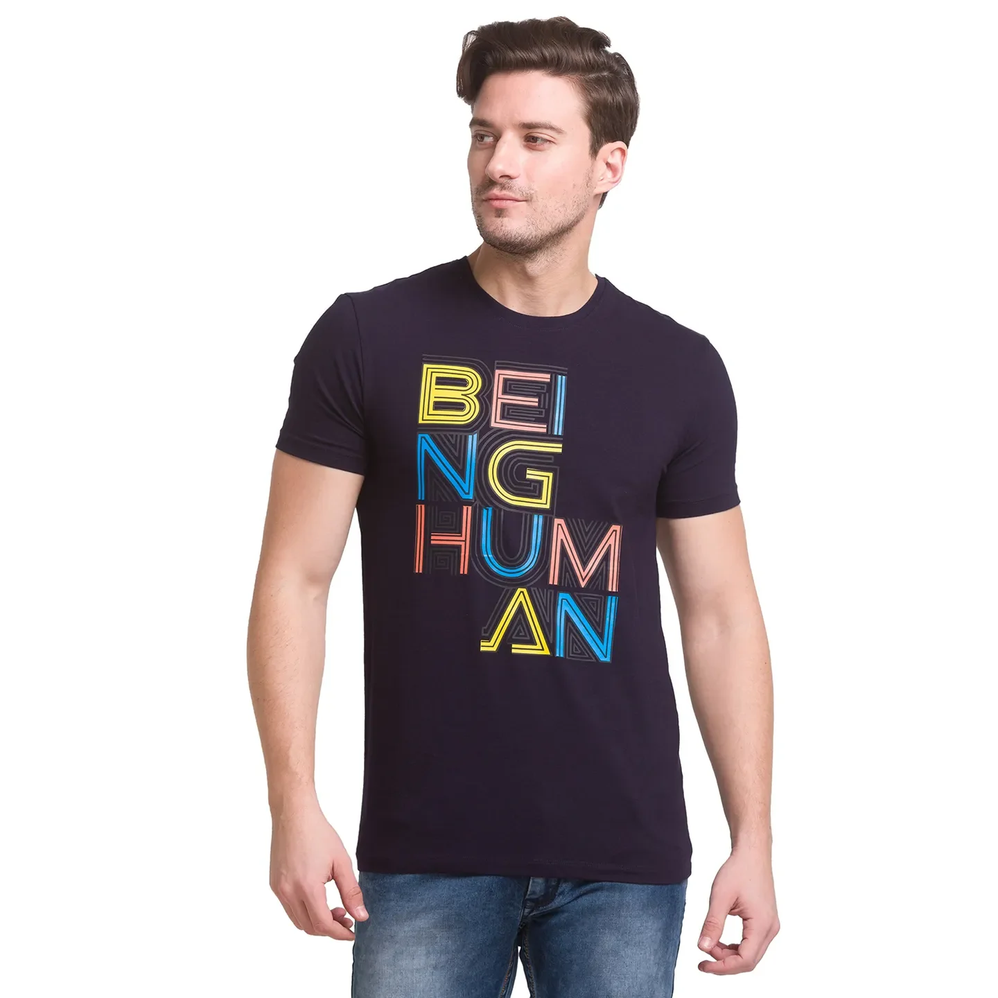 Navy Regular Fit Round Neck Men's T-Shirt by Being Human Clothing - Image 7
