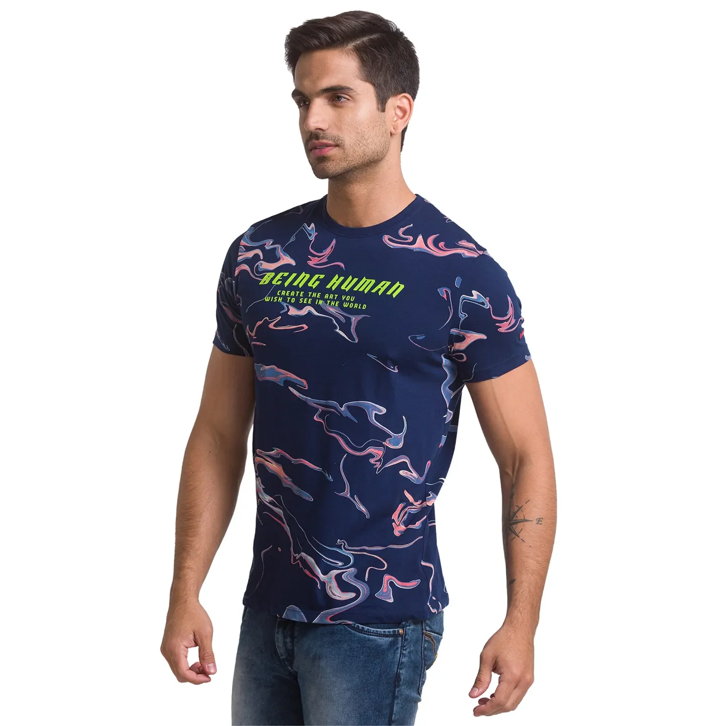 Navy Regular Fit Round Neck Men's T-Shirt by Being Human Clothing - Image 2