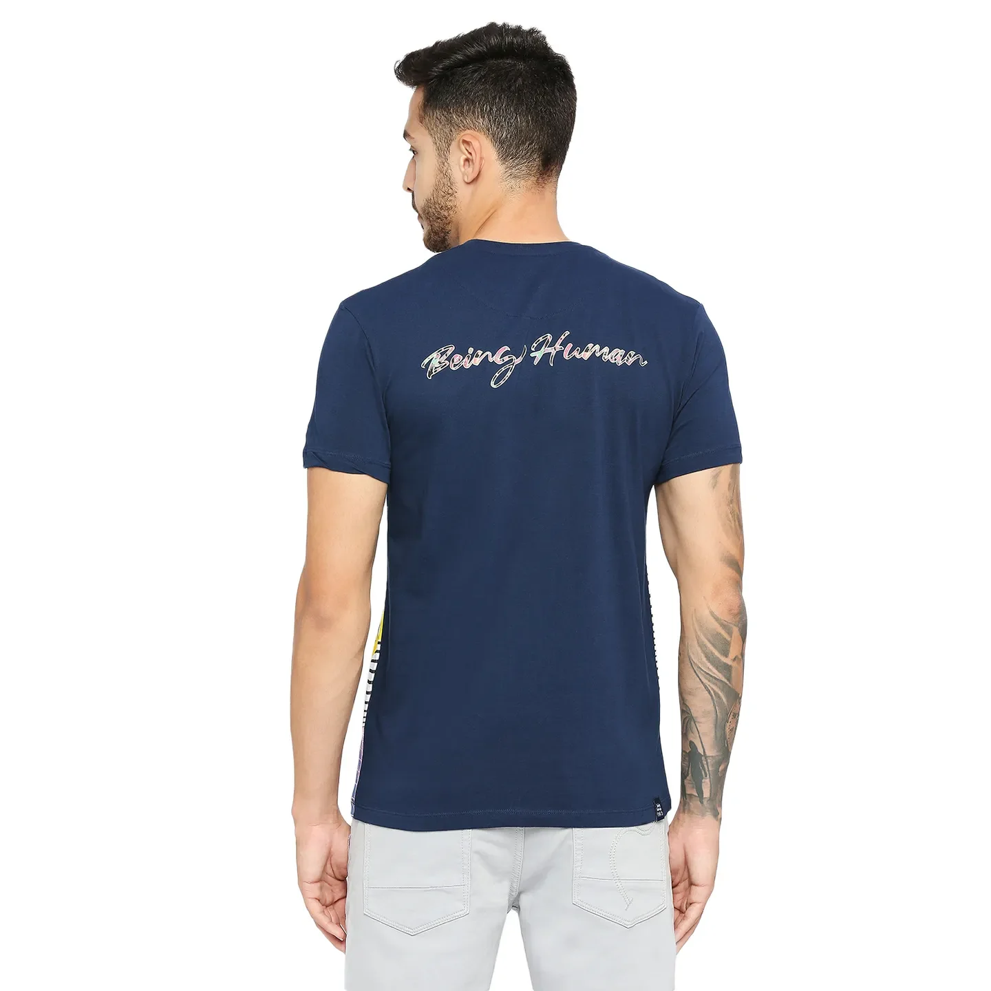 Navy Regular Fit Round Neck Men's T-Shirt by Being Human Clothing - Image 4