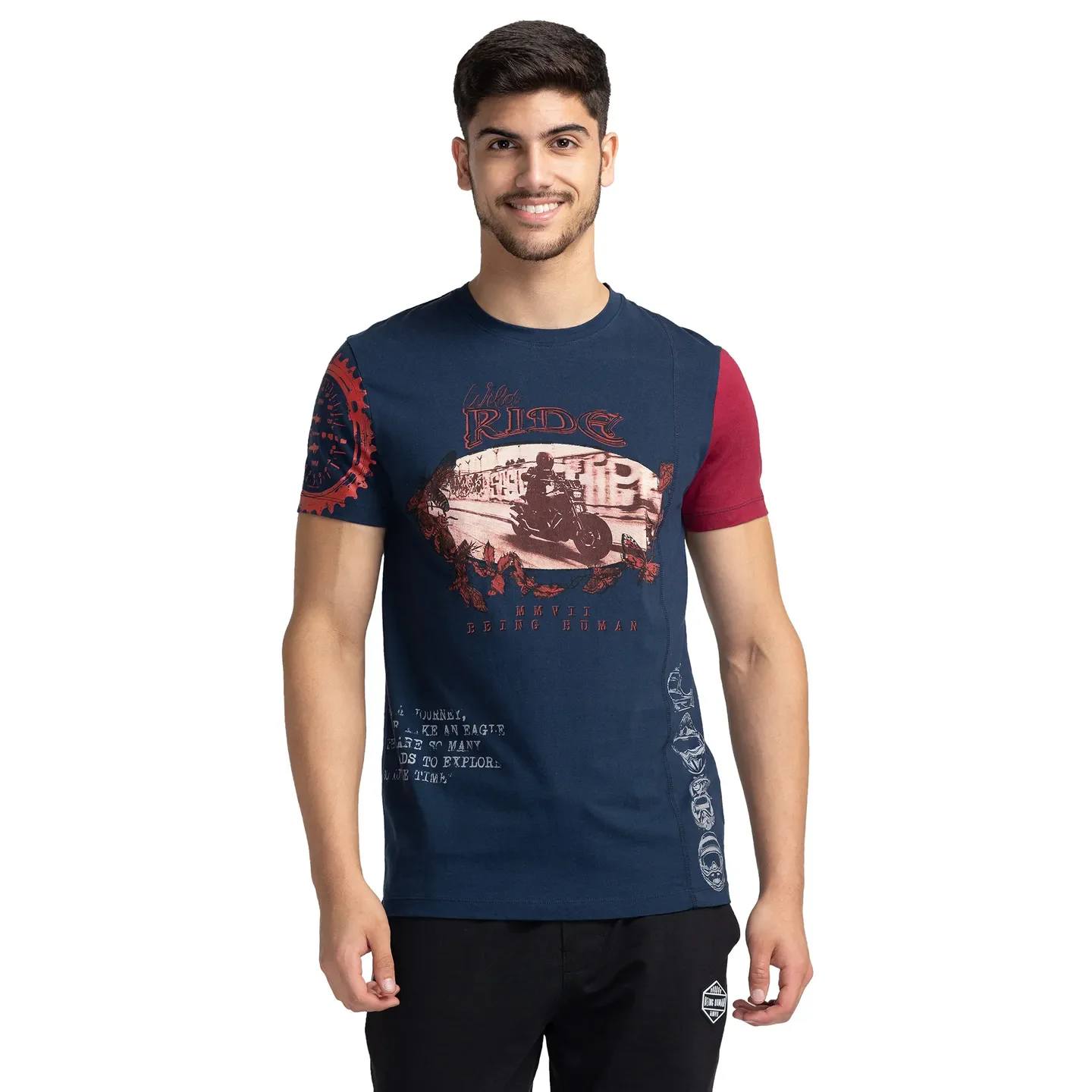 Blue Regular Fit Men's Short Sleeves T-Shirt by Being Human Clothing