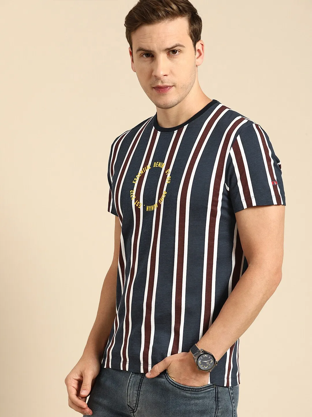 Blue Regular Fit Men's Short Sleeves T-Shirt by Being Human Clothing