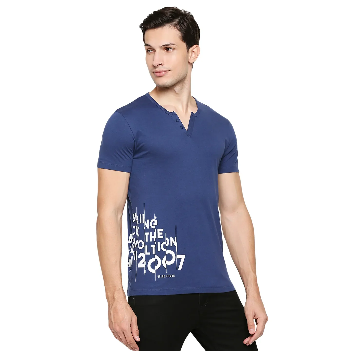 Blue Regular Fit Men's Short Sleeves T-Shirt by Being Human Clothing - Image 3