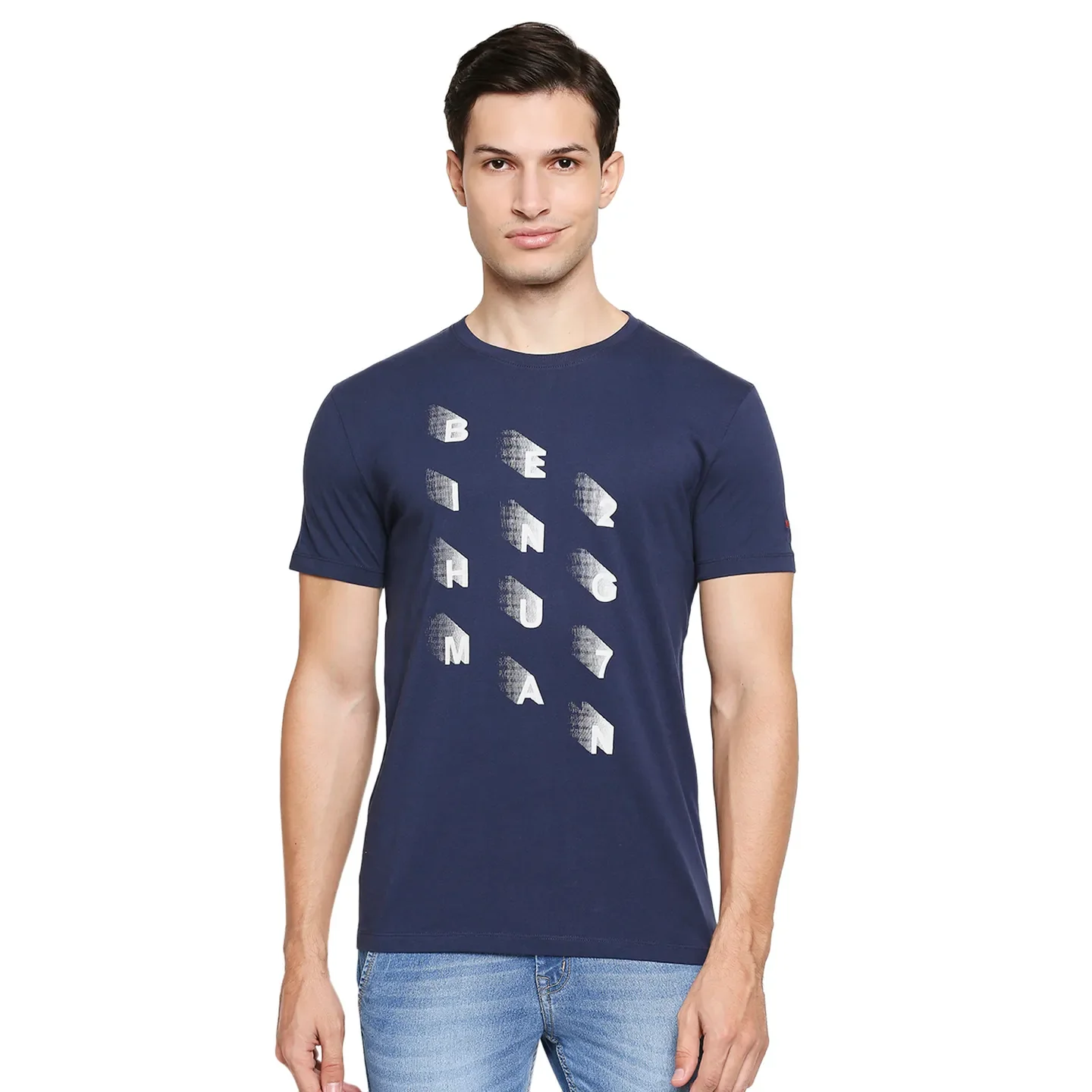 Blue Regular Fit Men's Short Sleeves T-Shirt by Being Human Clothing