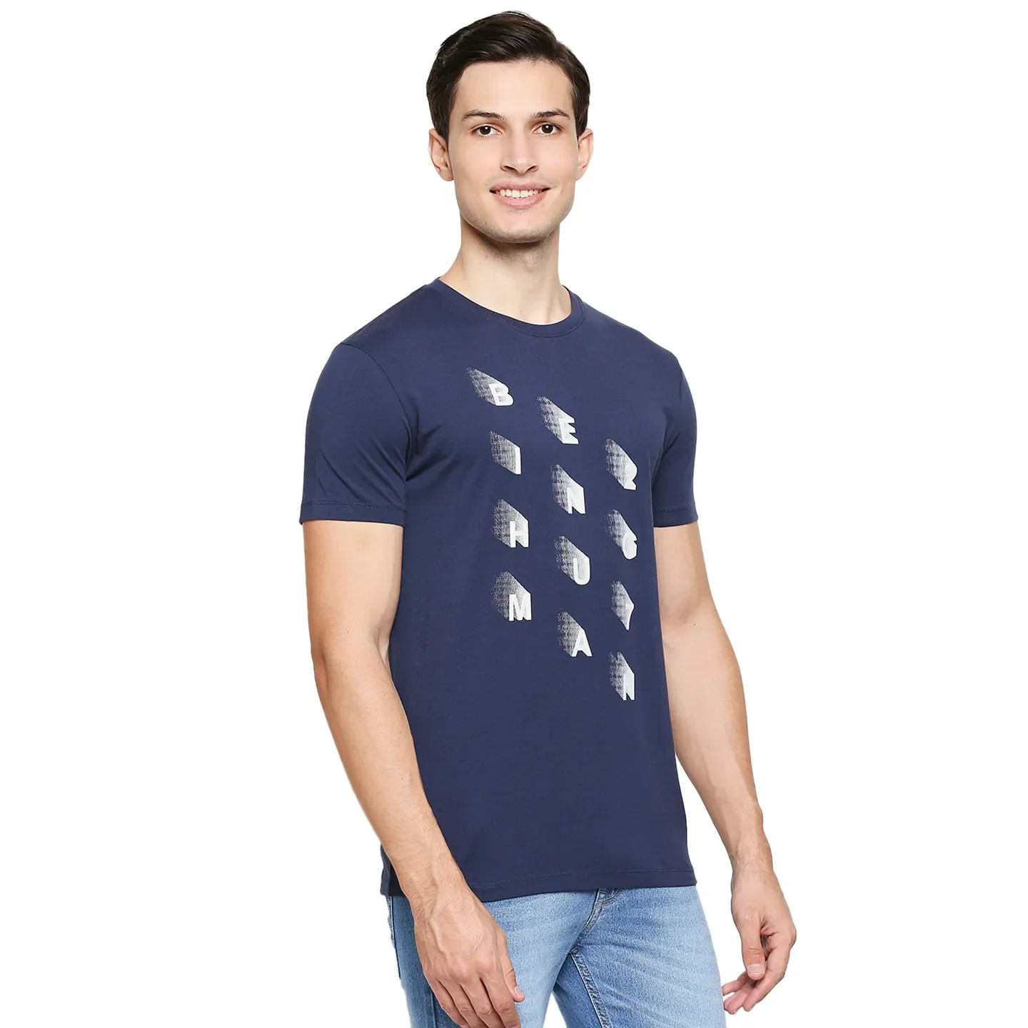 Blue Regular Fit Men's Short Sleeves T-Shirt by Being Human Clothing - Image 3