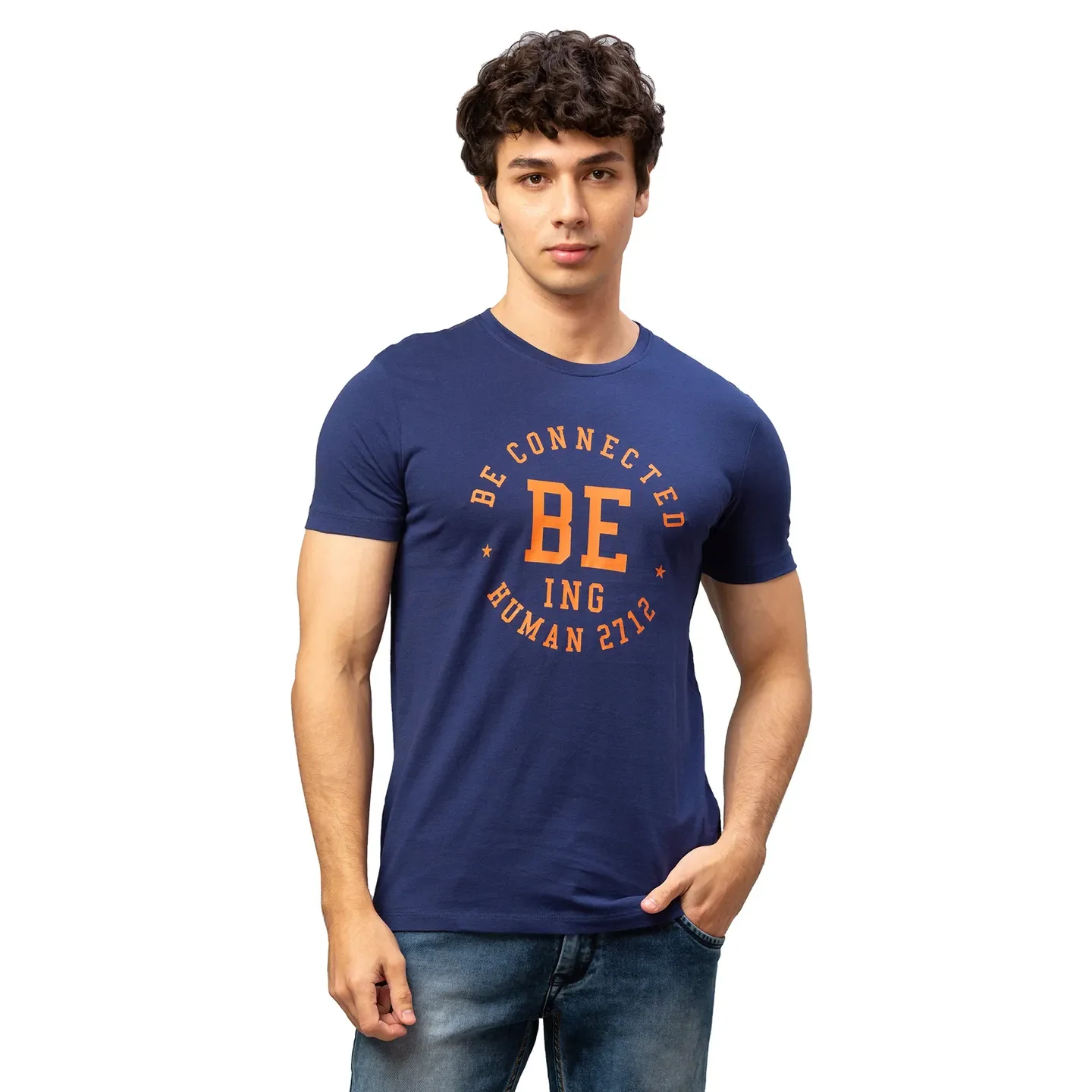 Blue Regular Fit Men's Short Sleeves T-Shirt by Being Human Clothing