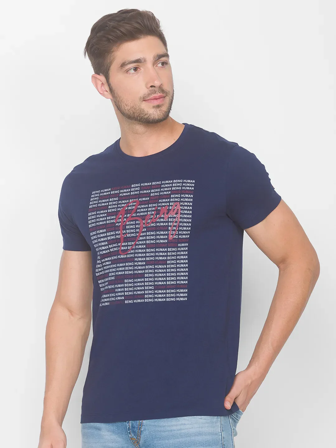 Blue Regular Fit Men's Short Sleeves T-Shirt by Being Human Clothing - Image 2