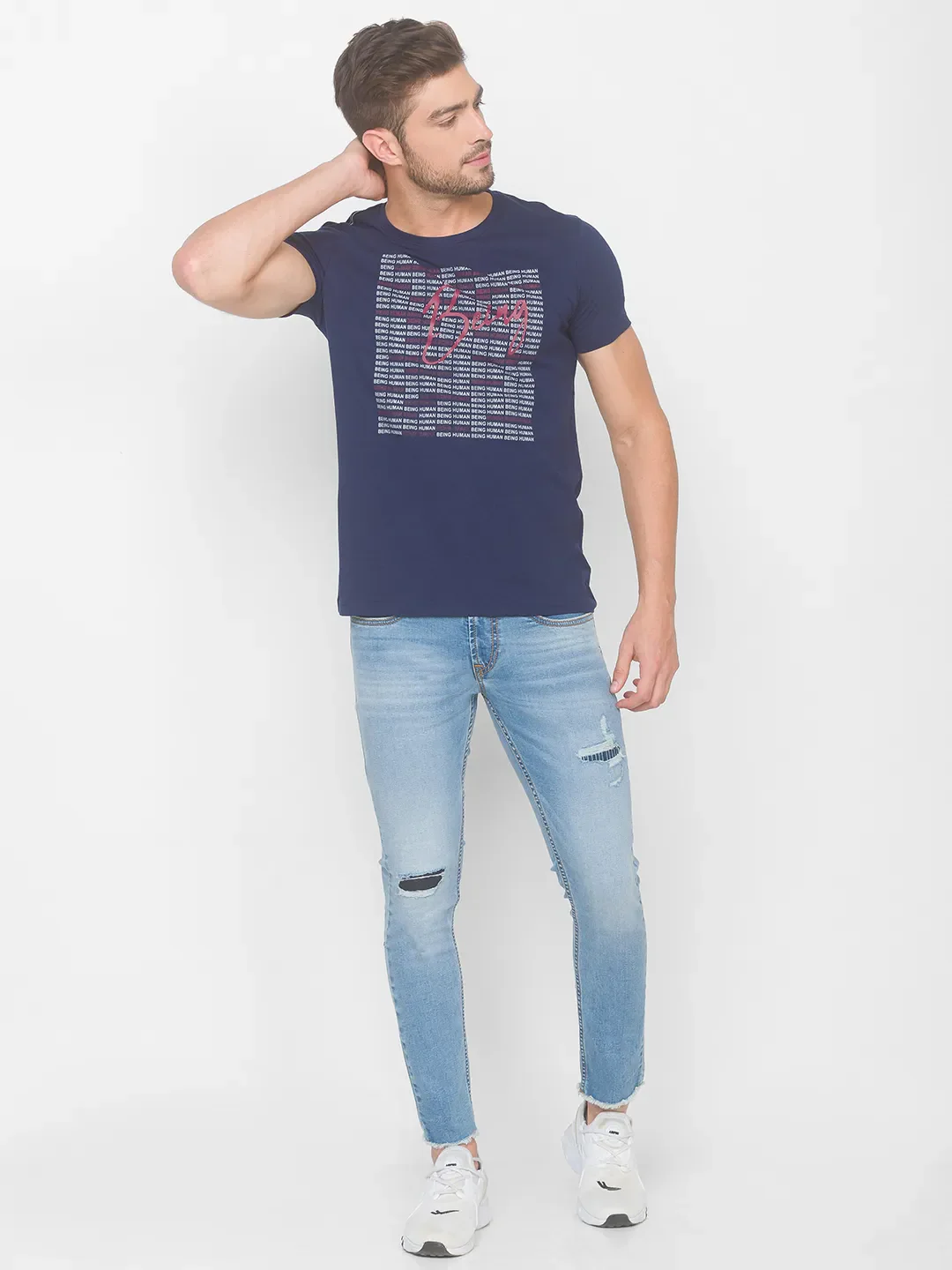 Blue Regular Fit Men's Short Sleeves T-Shirt by Being Human Clothing - Image 5