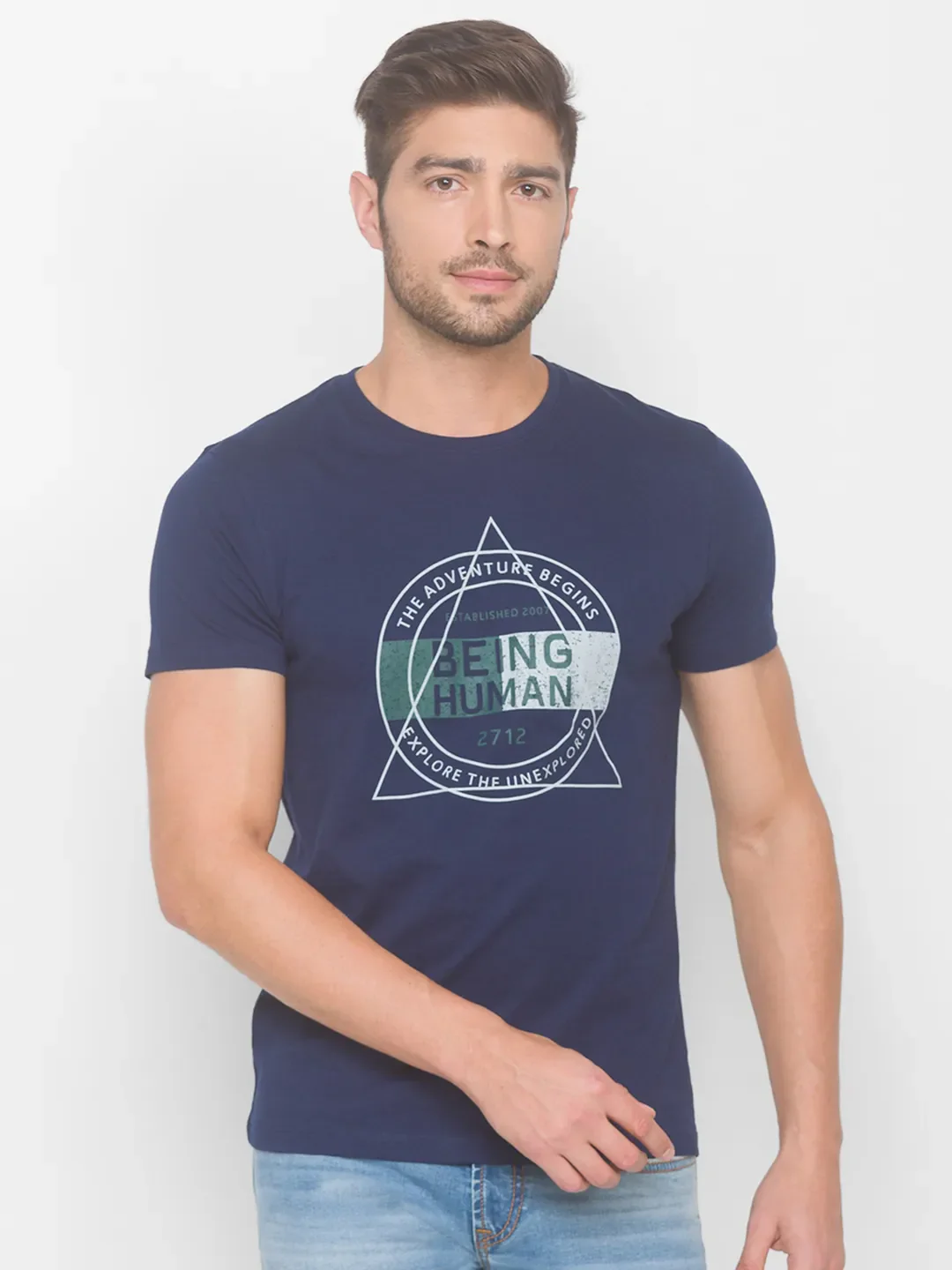 Blue Regular Fit Men's Short Sleeves T-Shirt by Being Human Clothing